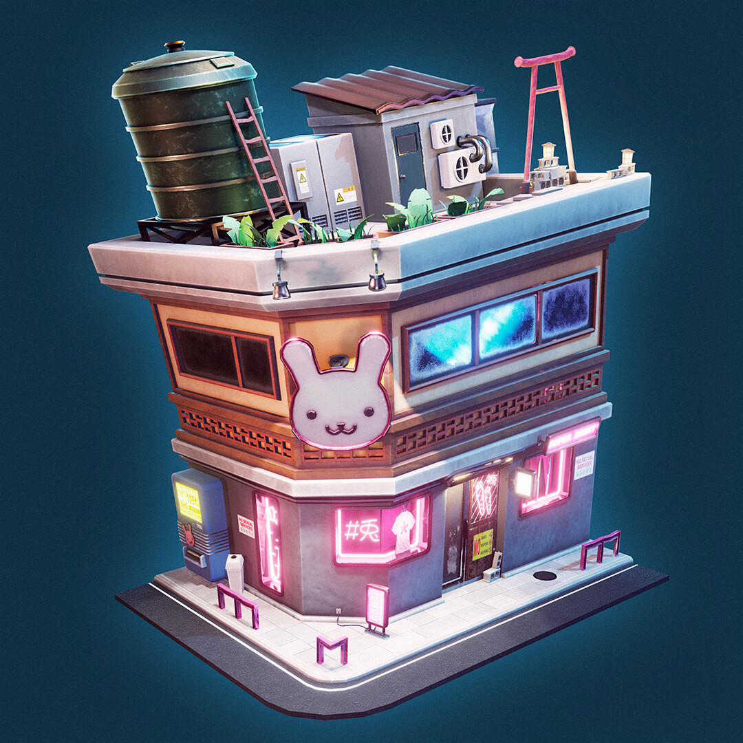 ArtStation Stylized Japanese Street Corner / Shop