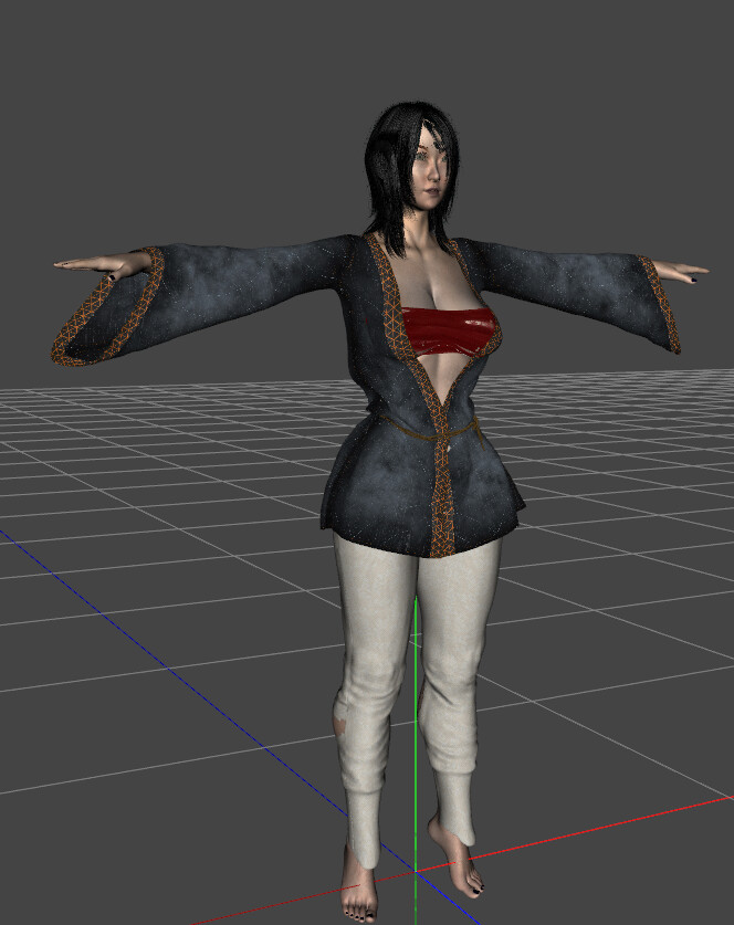Akai Hana:  A Japanese woman, about 5'2” that is wearing a long sleeve kimono dress shirt, but has normal Tan Khaki pants on.  She has silky long black hair, and is 25 years old.  version 2