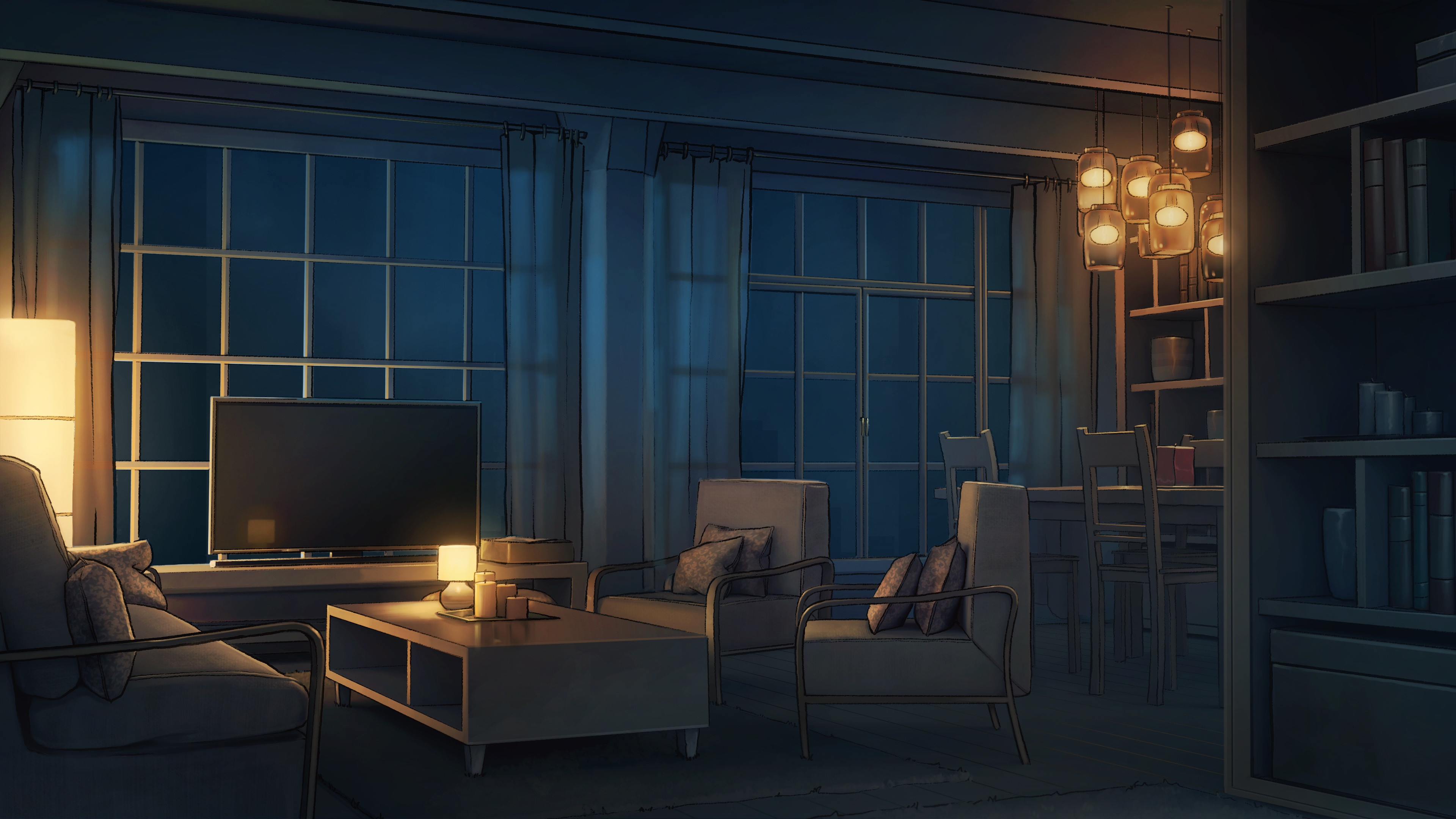 visual novel living room night