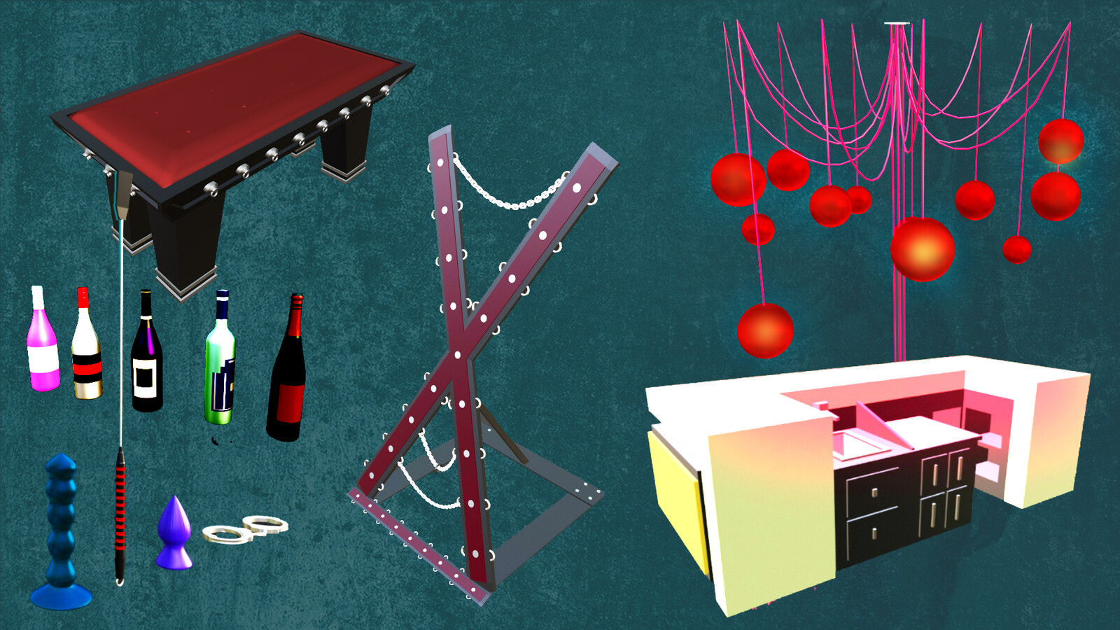 Lowpoly assets coloured with materials for performance stability (Blender 2.0) 