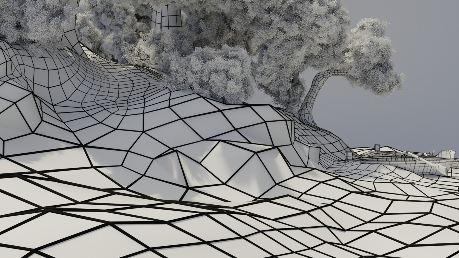 Wireframe With Flat Shaded Foliage