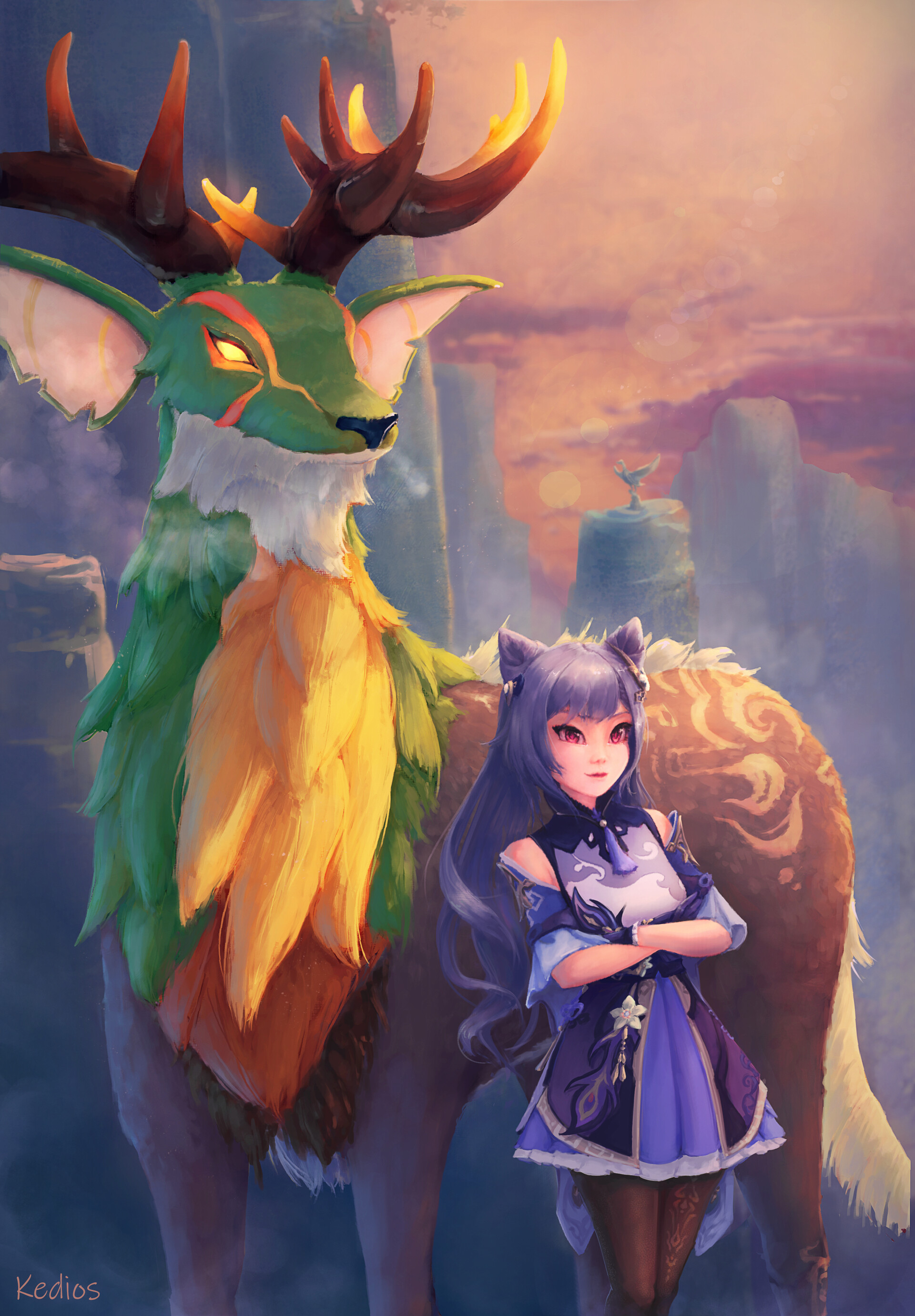 ArtStation Keqing & Moon Carver Genshin Impact fanart