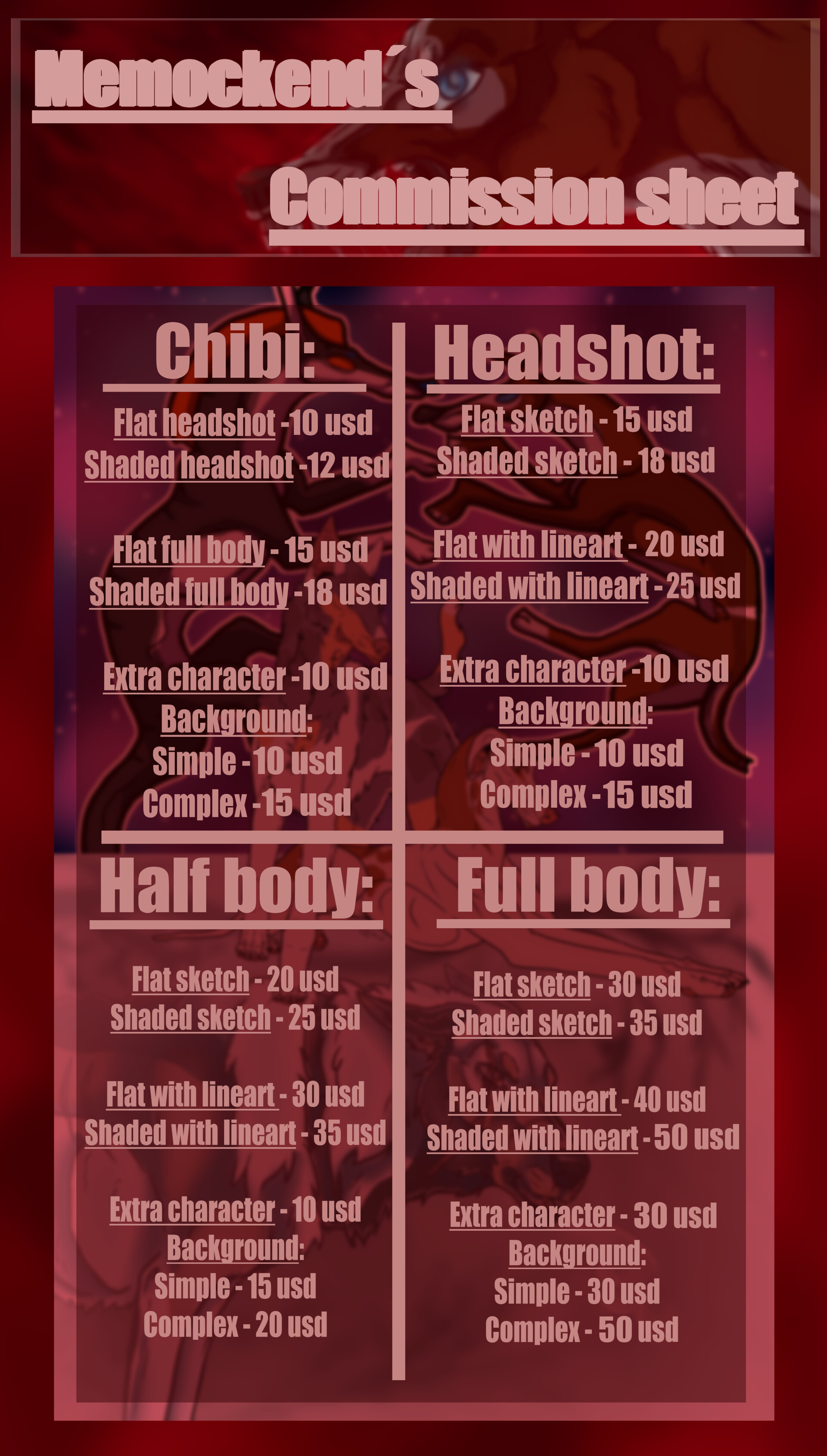 ArtStation Digital art commission sheet 2021