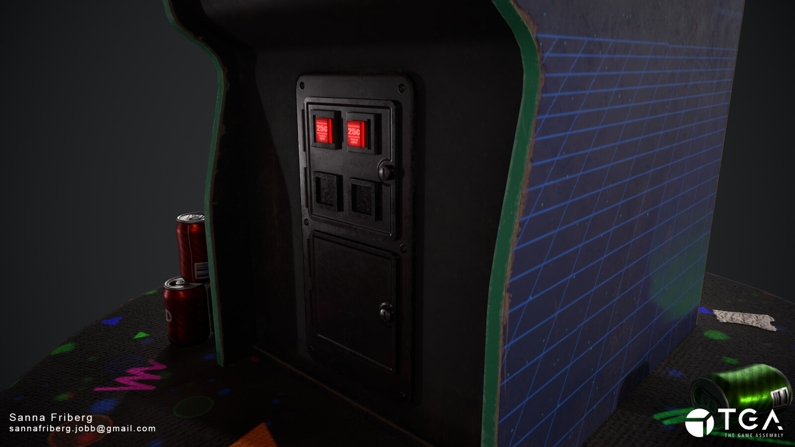 Closer look at the coin slot panel.