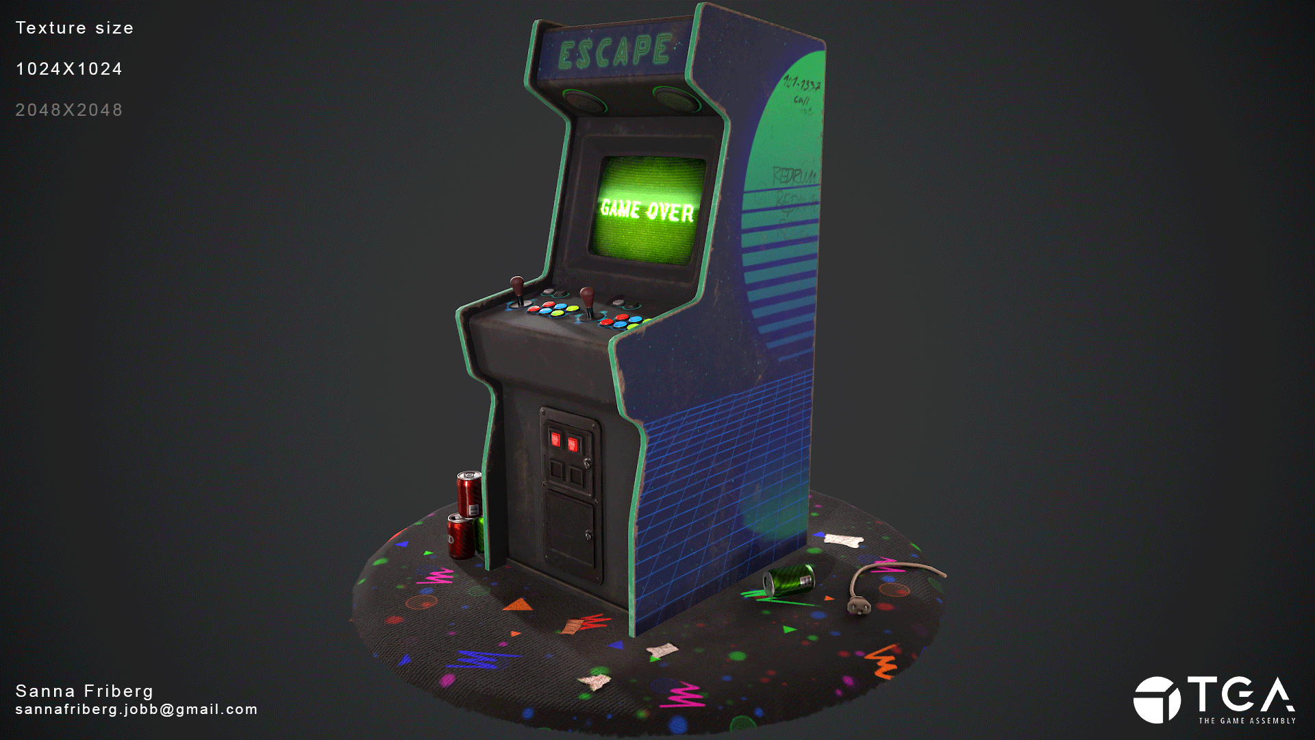 Heres a gif showing the difference between setting the textures of the arcade cabinet to 1k compared to 2k, which is what I chose to use for my renders.