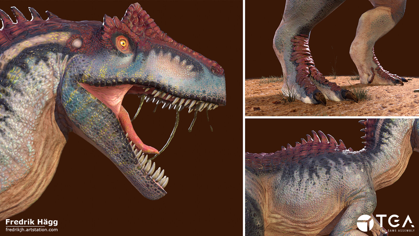 The dinosaur-like Cassowary and Ostrich were referenced for the crests and foot-scales, respectively.