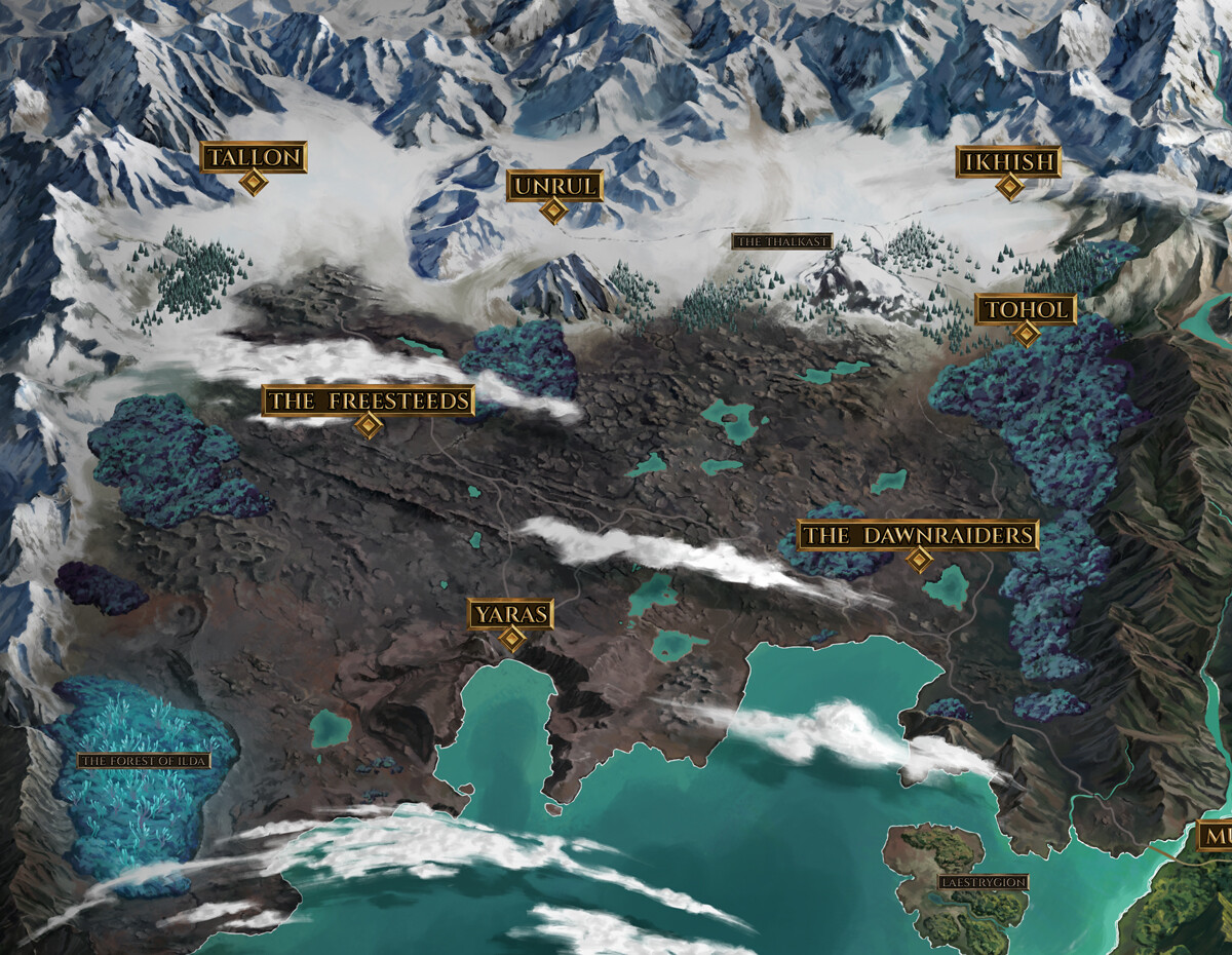The Nightlands - Home to the Hive halls the realm of the Sporespawn factions to the north. South is the Moonrealms home to the nomadic Nightriders.