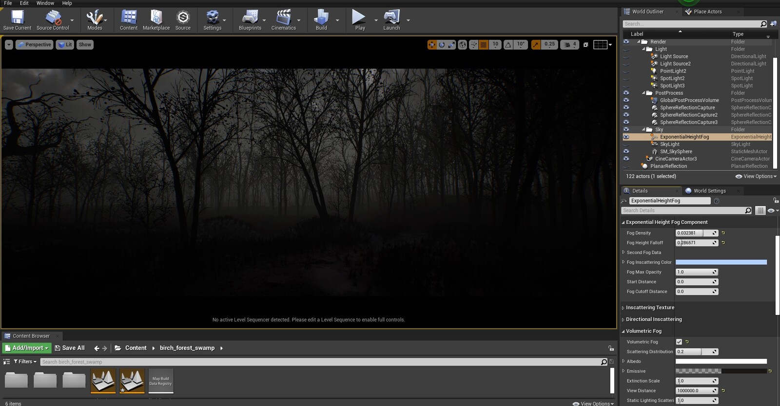 Started by adding a sky sphere and a volumetric fog with very low emissive value.