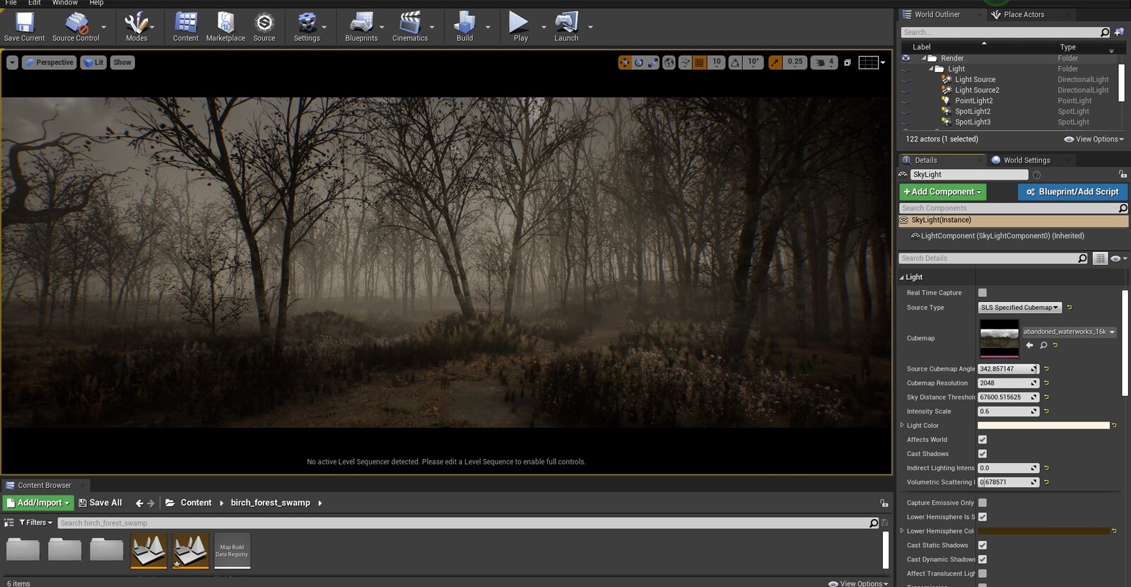 Then added a skylight with an HDRI texture, As you can see the ground looks okay but the foliage assets are too dark.