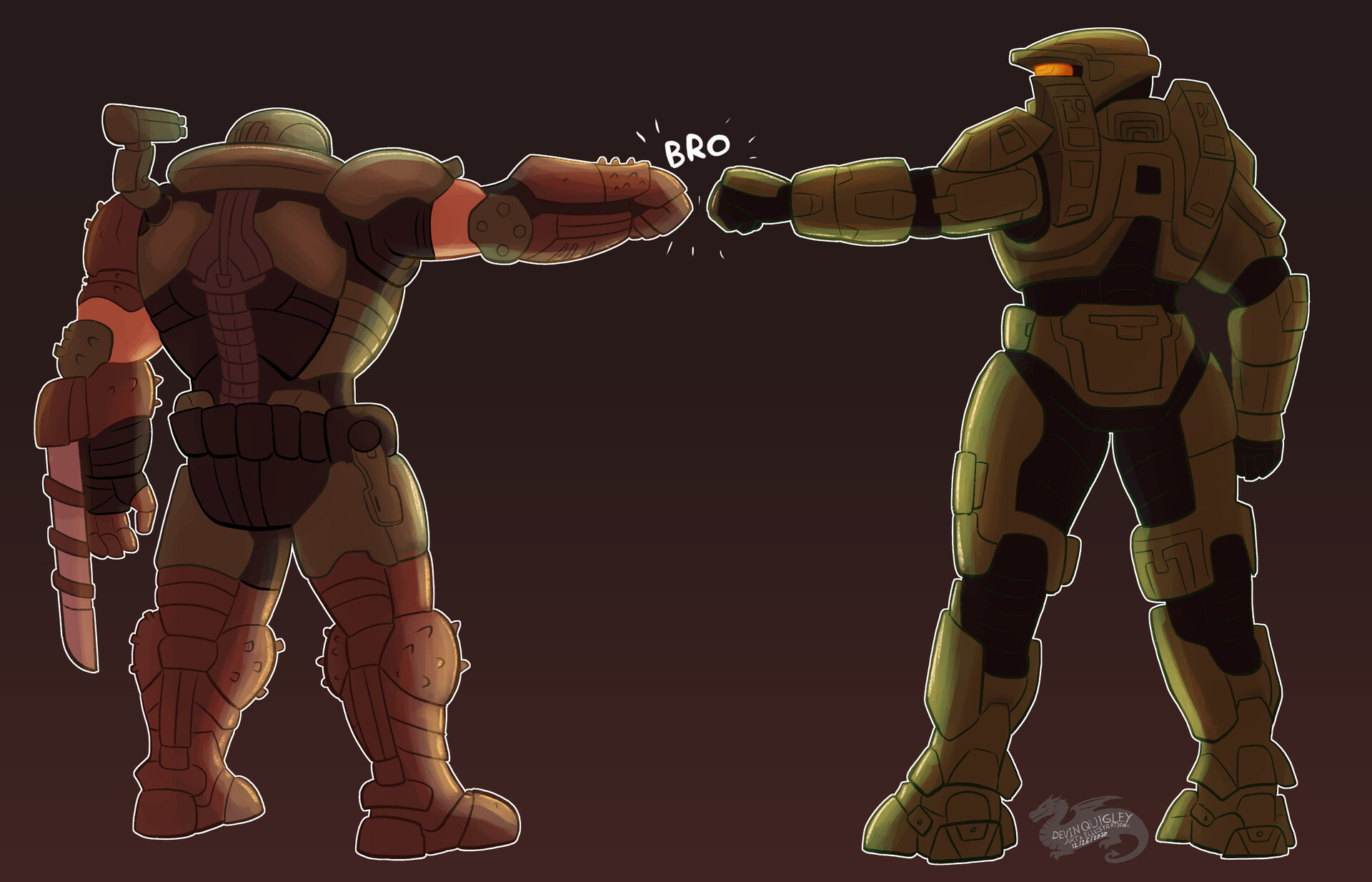 Artstation co sir raptor master chief and doomguy brofist