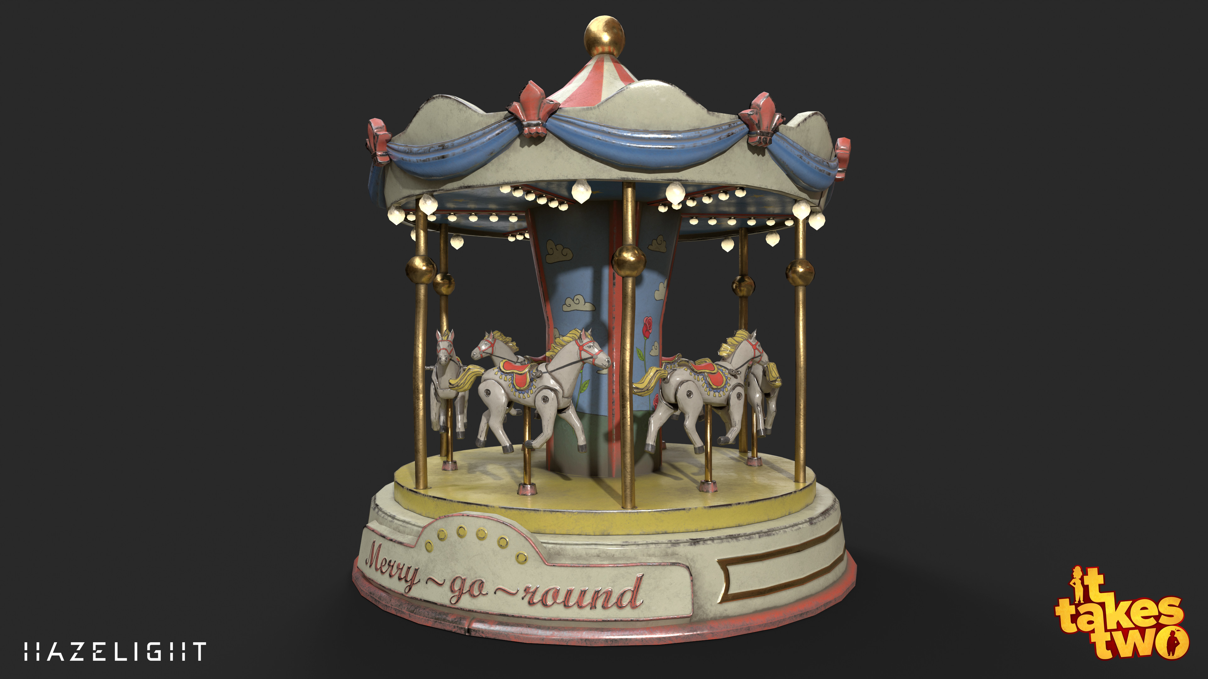 Merry-go-round you can ride in The Attic. The high poly and low poly of the horse was made by character artist Malin Schneider.