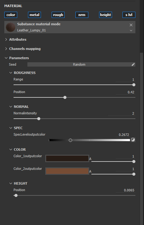 Opened Parameters from Substance Designer Material. All color is controlled by two Uniform Color nodes in the Designer file.