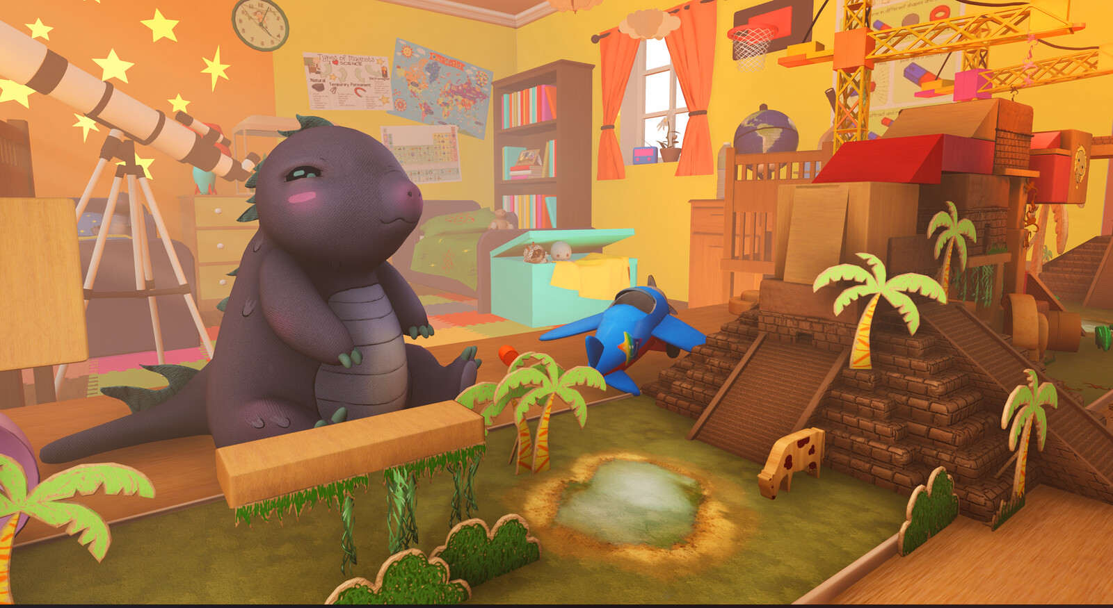 Jungle level: Dinosaur plushie, Mayan temple