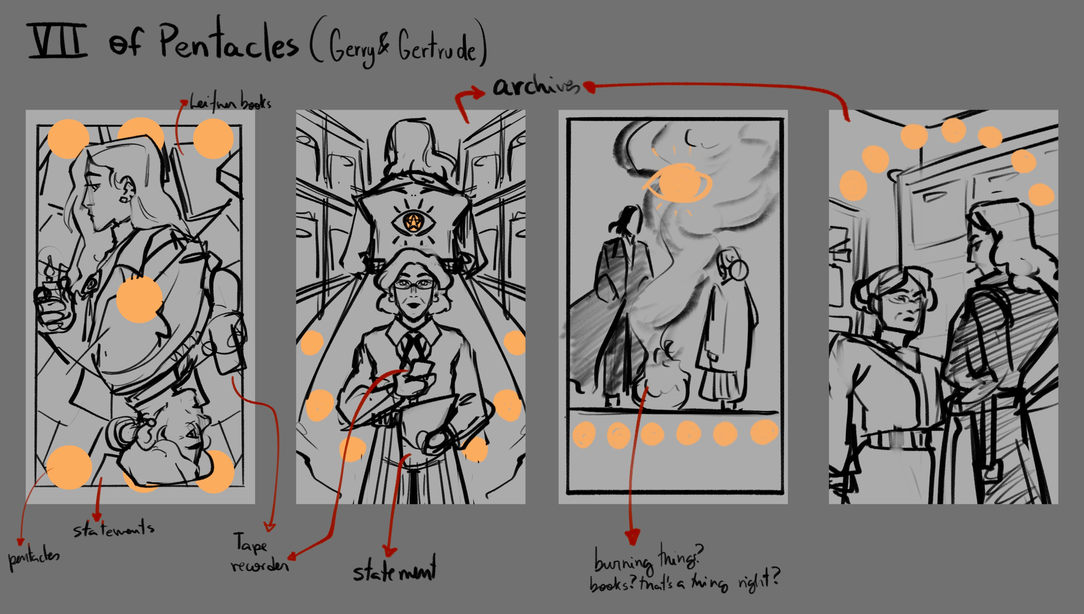 Differently from the other card, I had no idea of what to do with these character so I tried different approaches in each thumbnails (a specific scene or a more graphic look, etc.) My favorites were 1 and 3