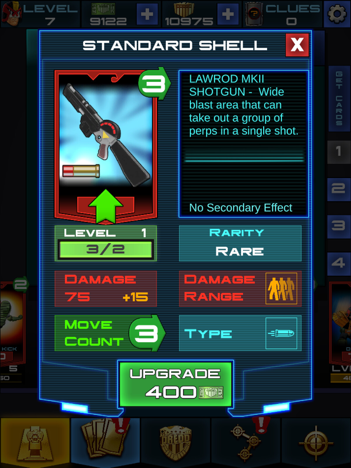 Card upgrade screen