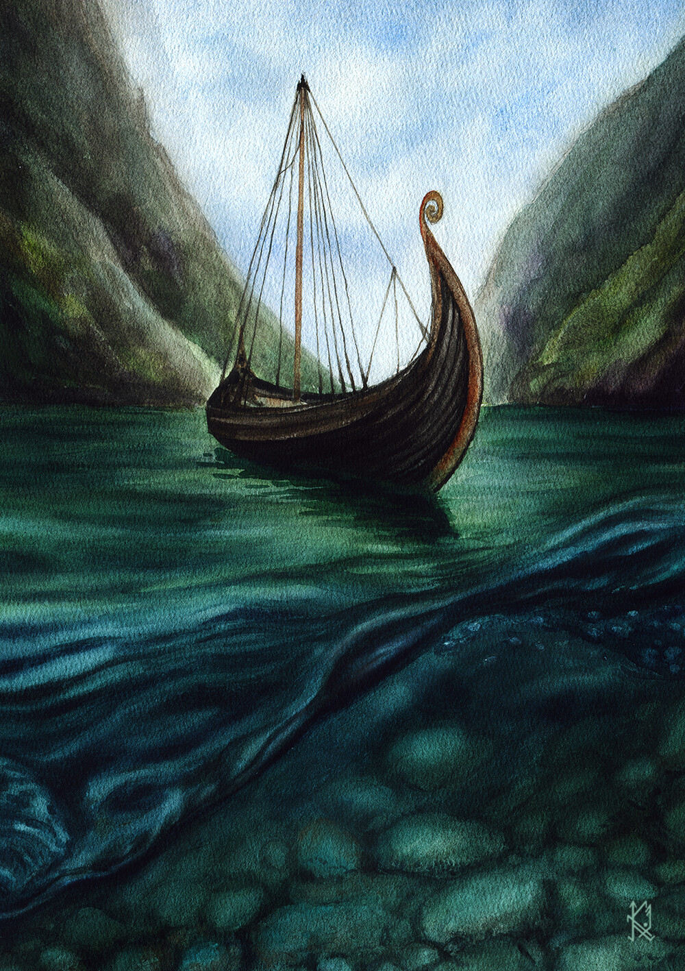 Drakkar in the fjord.