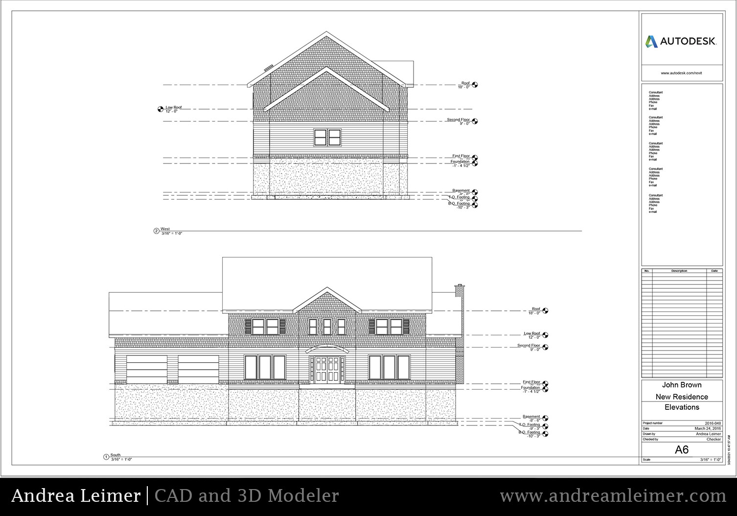 Architectural CAD A6 Elevations Front and Left