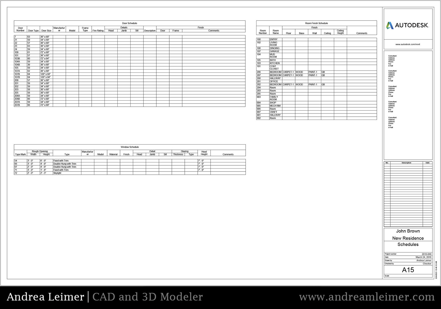 Architectural CAD A15 Schedules