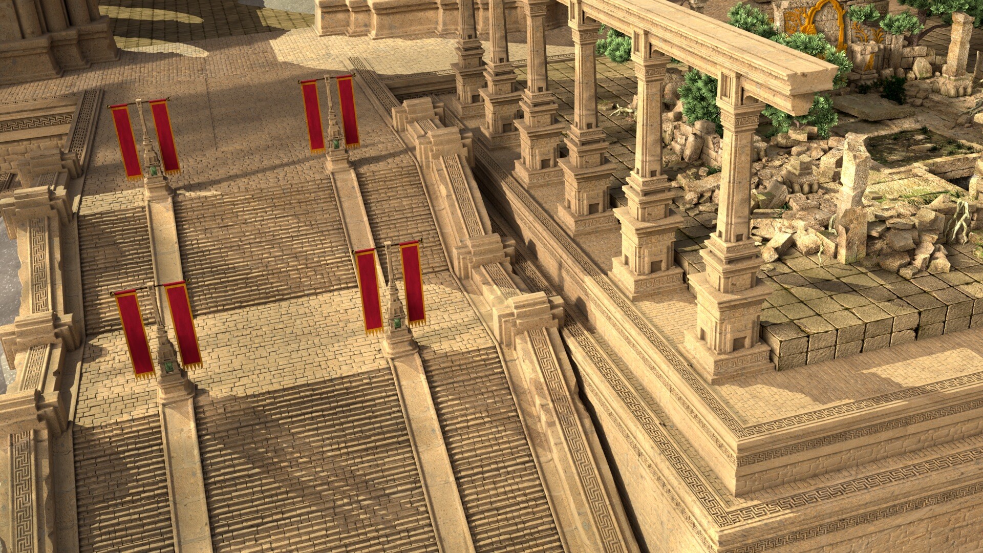 the temple over the old ruins - the big stairs