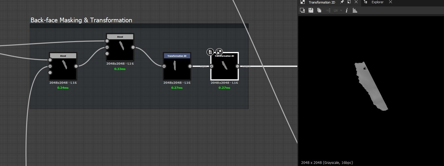 Mask and flip this part, all transform nodes are controlled with a single exposed parameter