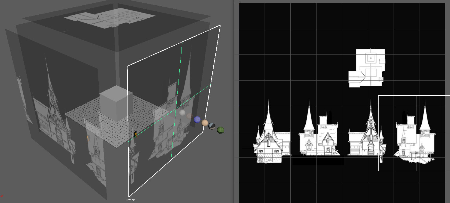The concept included some orthographic drawings, but I ended up tweaking them to fit the 3D space