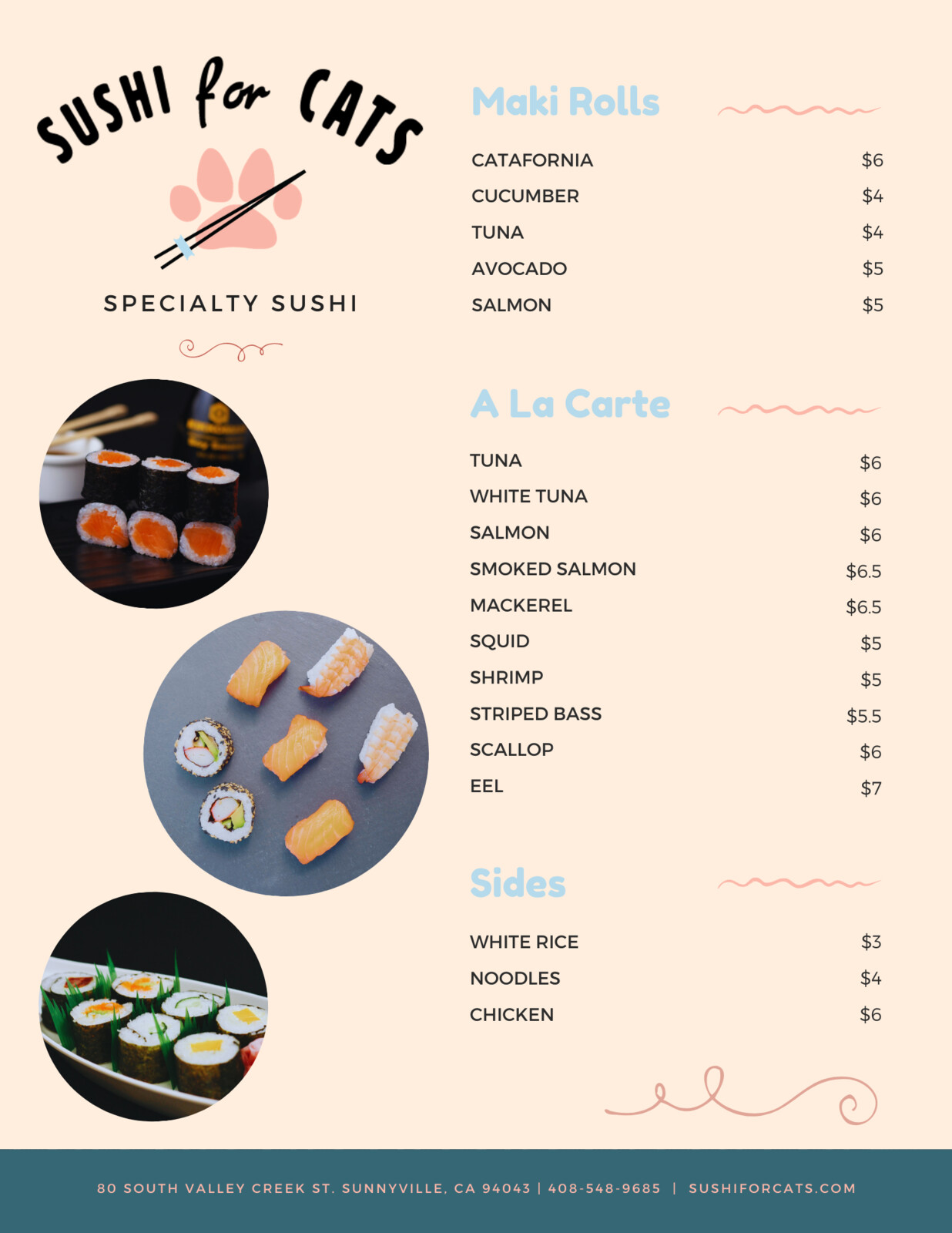 Sushi for Cats menu
