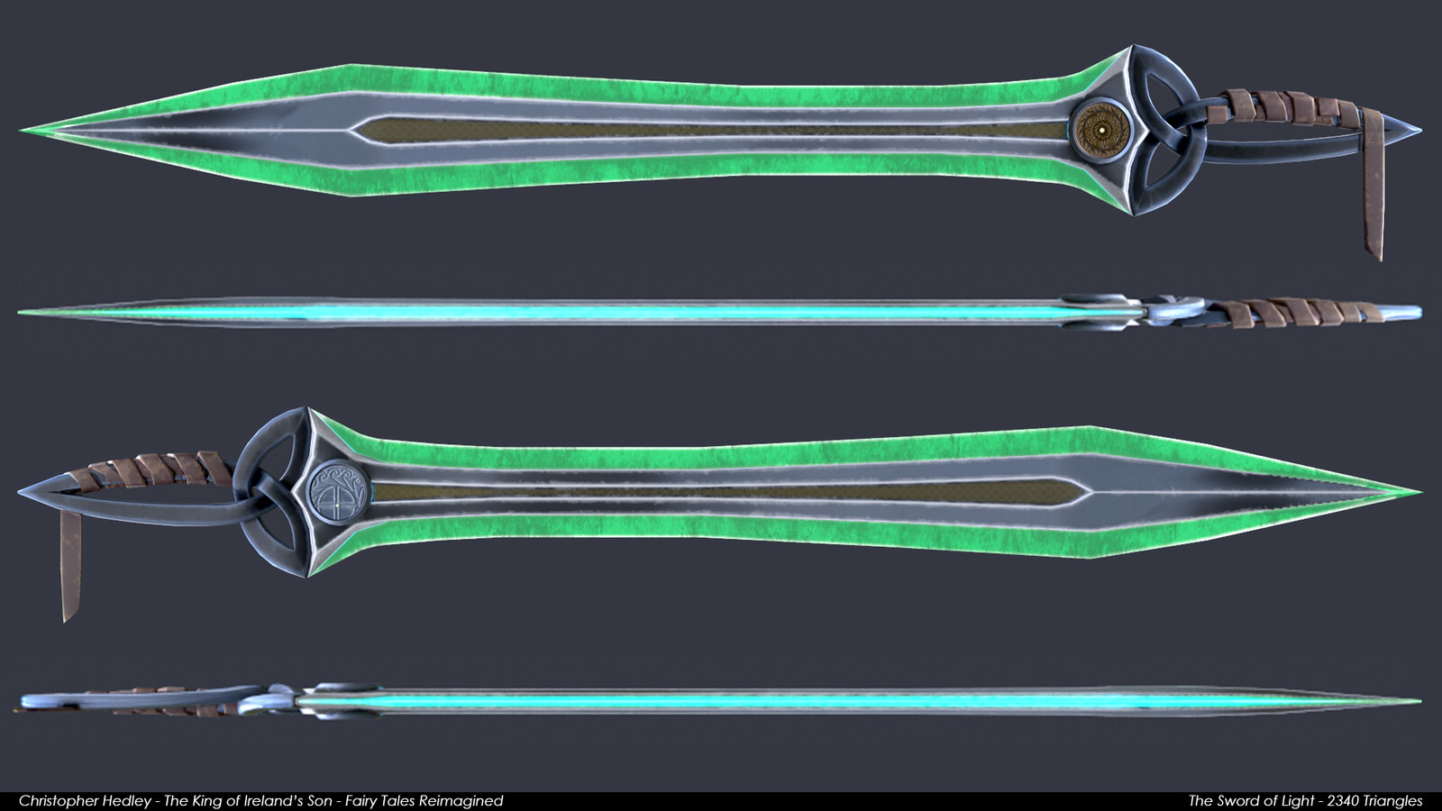 Front, side, and back views of the sword: 2340 Triangles