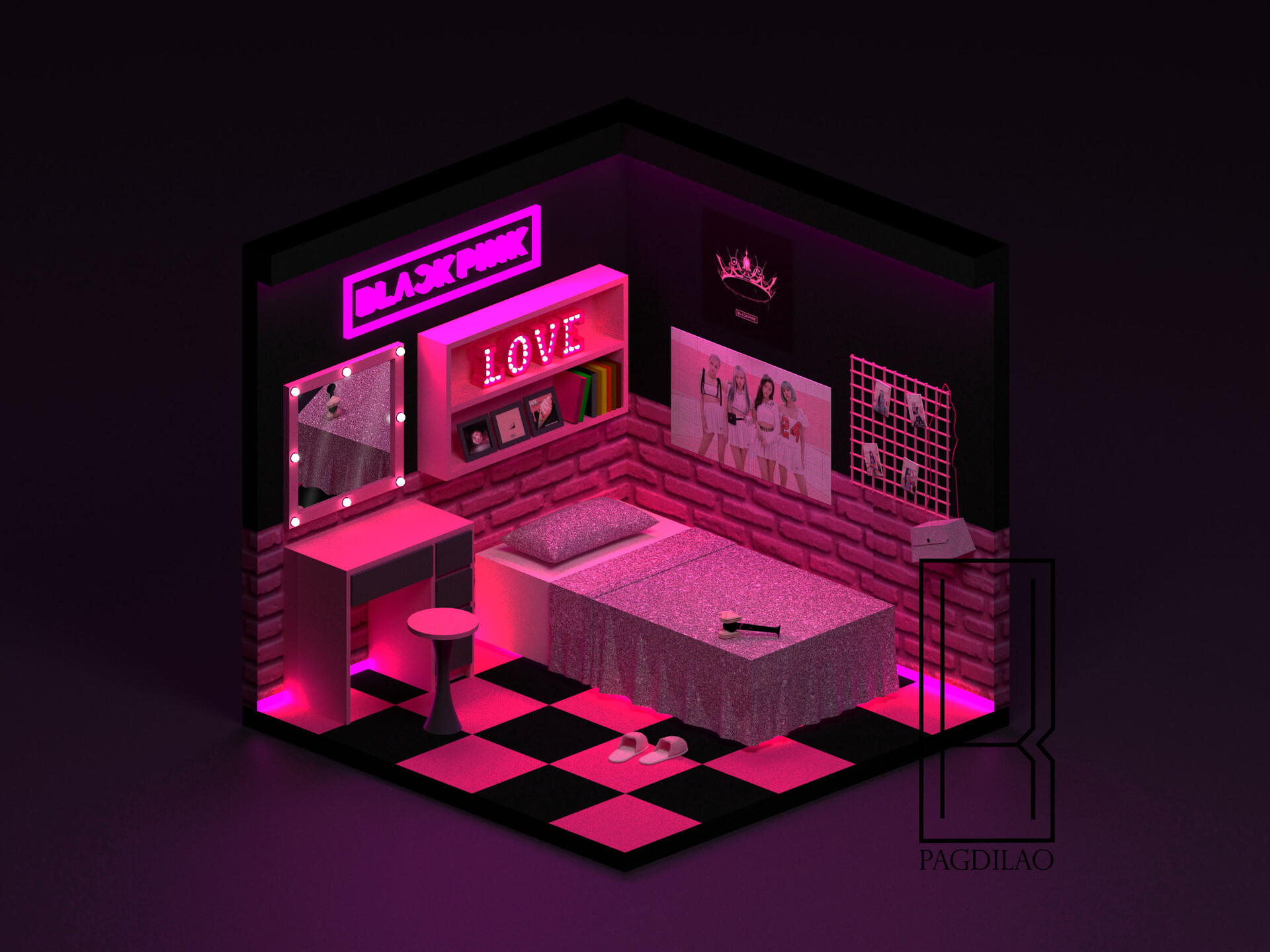 Black hot sale pink bedroom