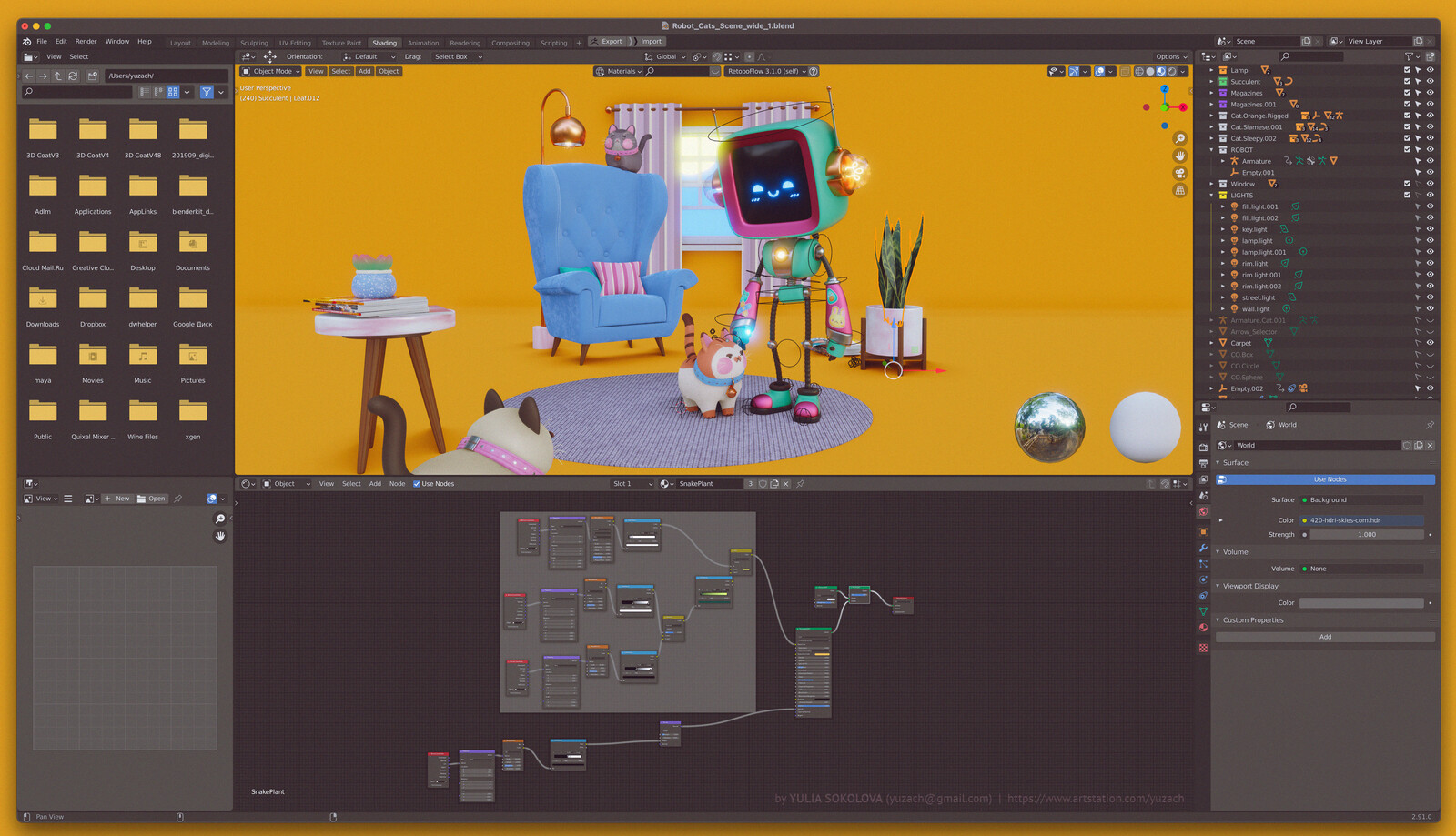Procedural material setup for the plant with nodes in Blender