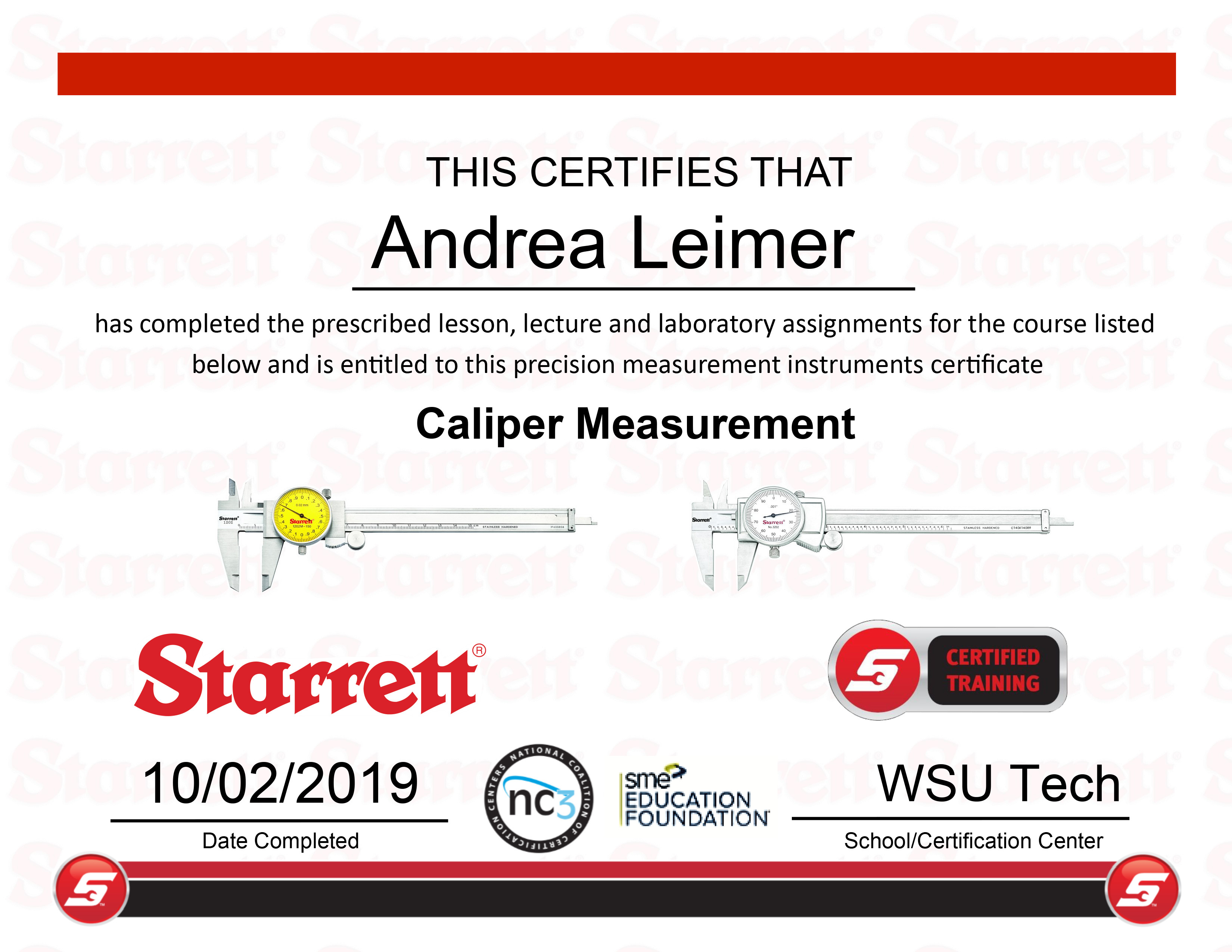Caliper Measurement Certification