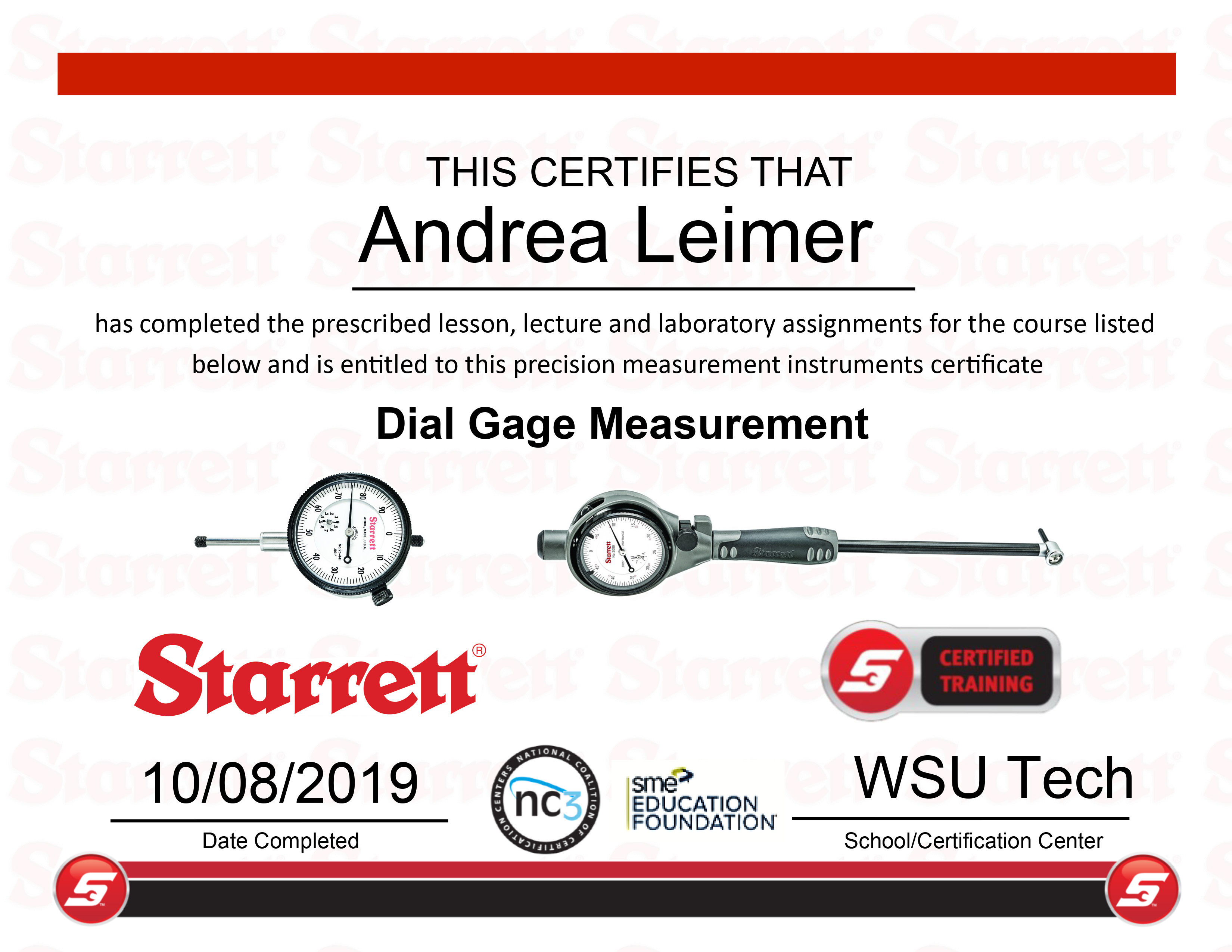 Dial Gage Measurement Certification