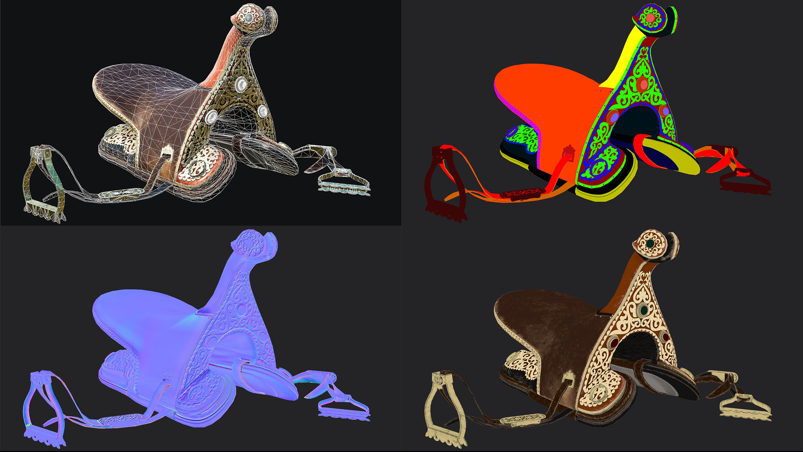 Maps: Wireframe, ID, Height+Normal, Base color
