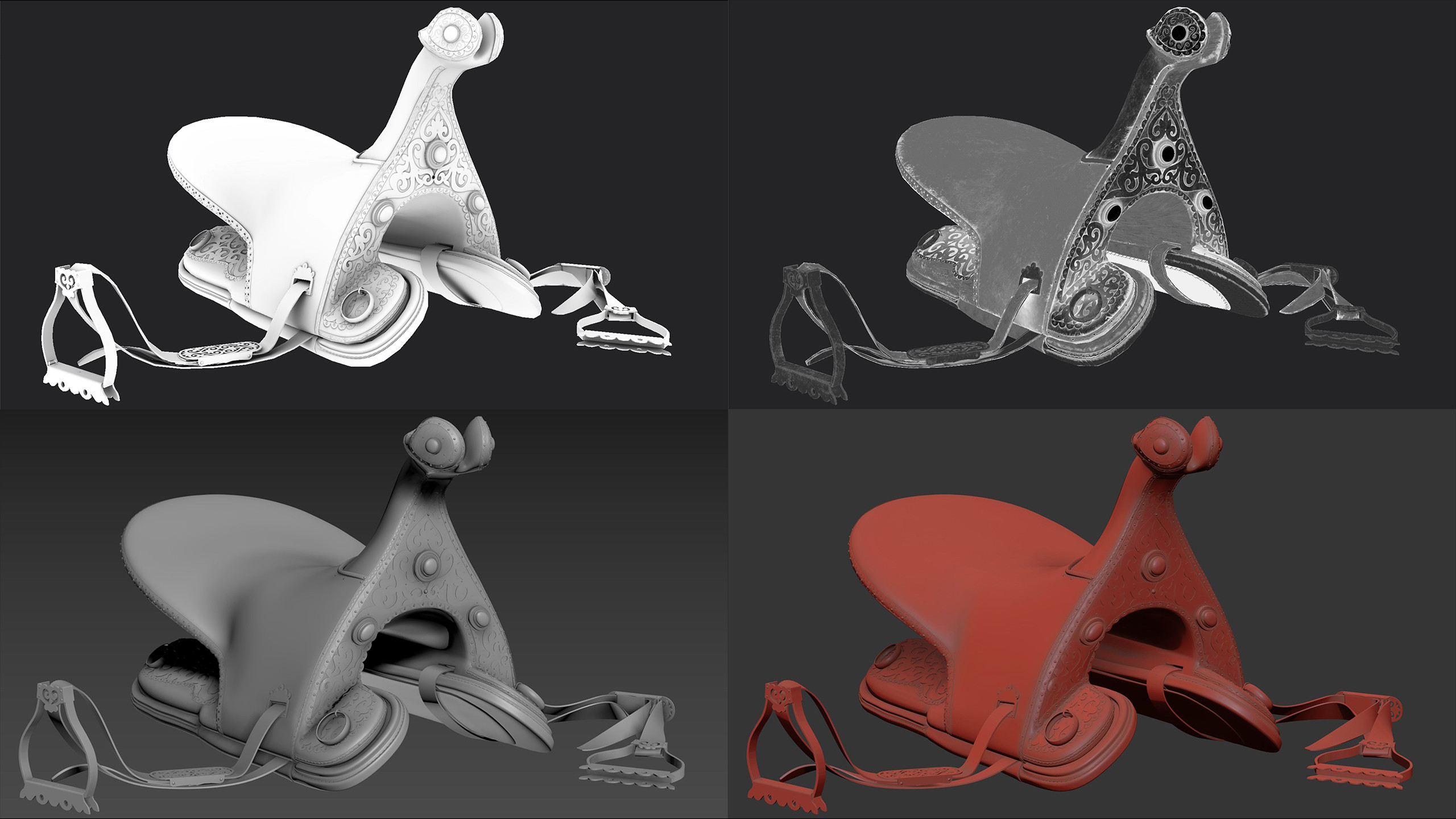 Maps and 3Ds Max View: AO, Roughness, Grey Mat, Clay