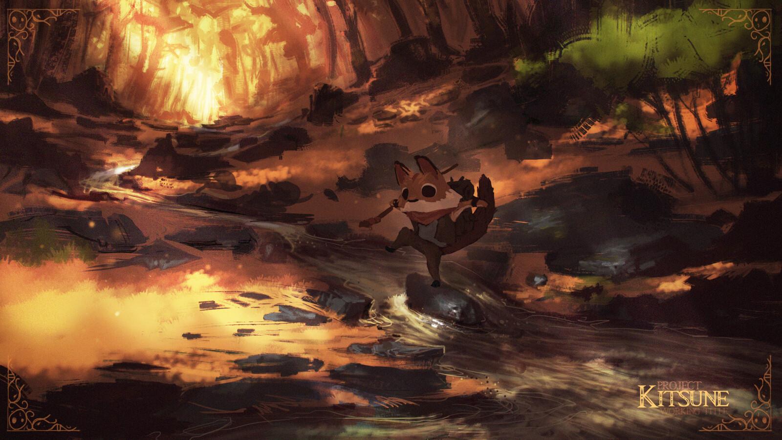 Crossing the stream. Scenic Speedpaint of the young fox leaving his home.