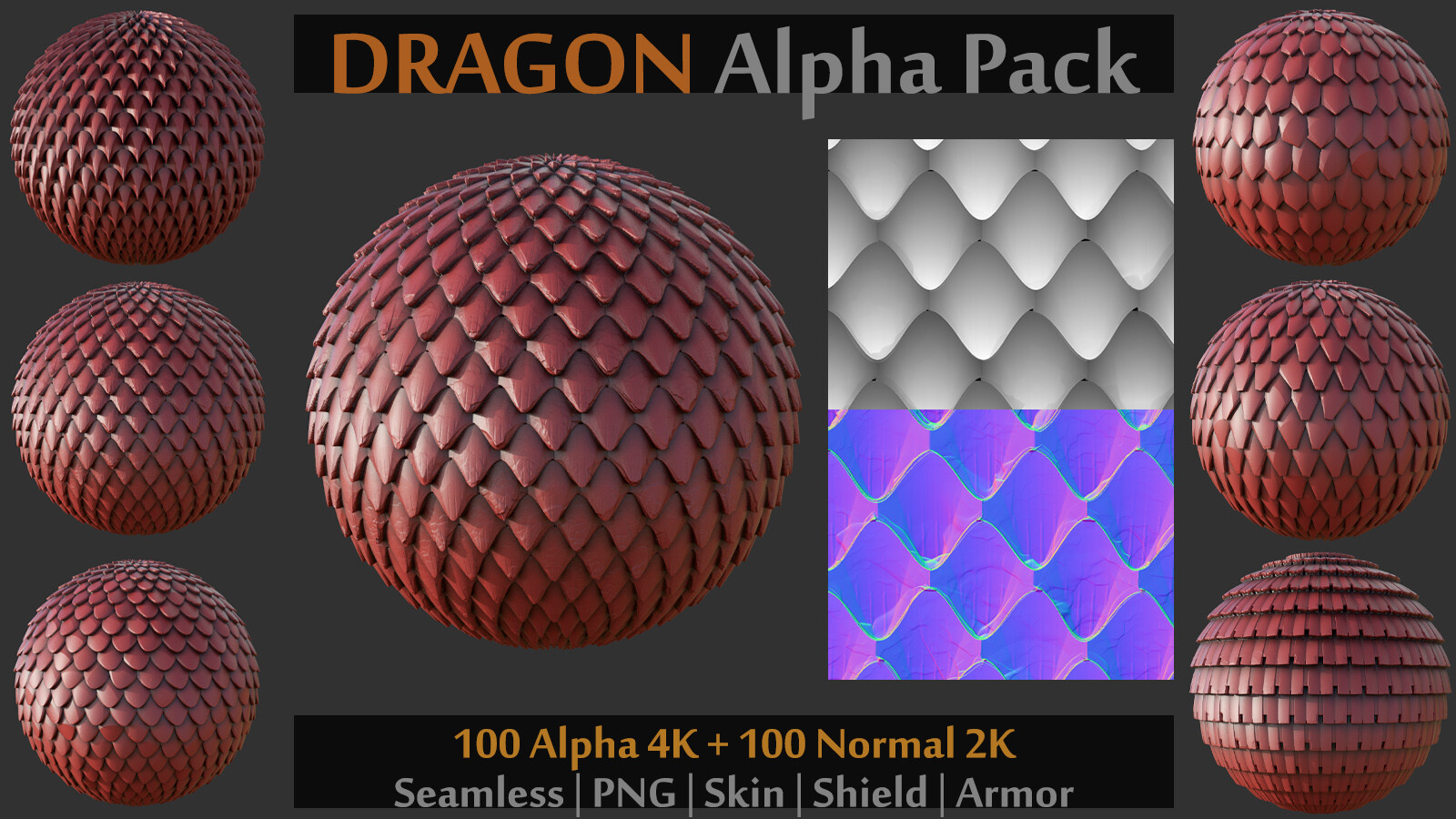 100 Alpha and Normal for Brush and Sculpt on Skin, Shield, Armor (Zbrush, Blender, Painter...)