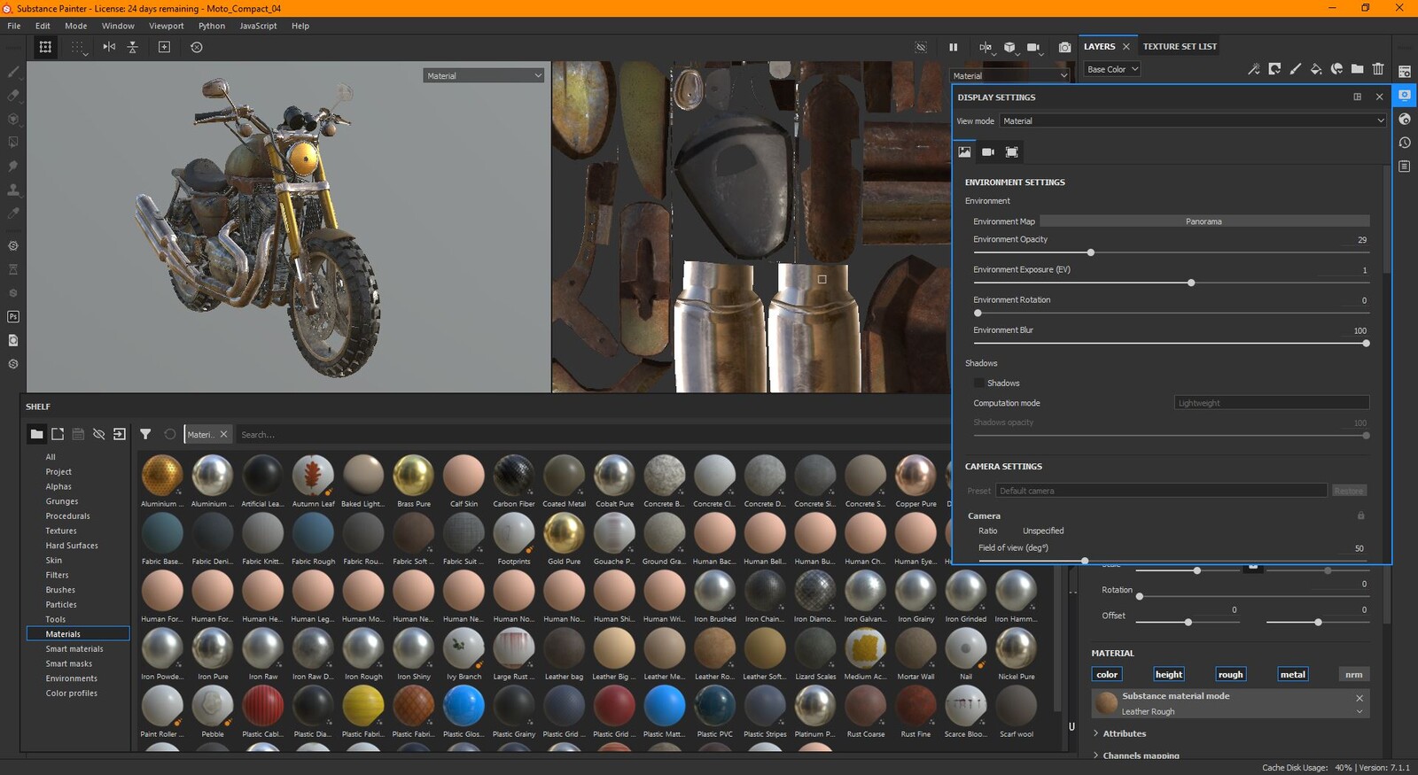 Re-texturing the bike in Substance Painter. PS: I still haven't come to grips with the not-that-new way of managing UDIMs. I always use the legacy texture sets.