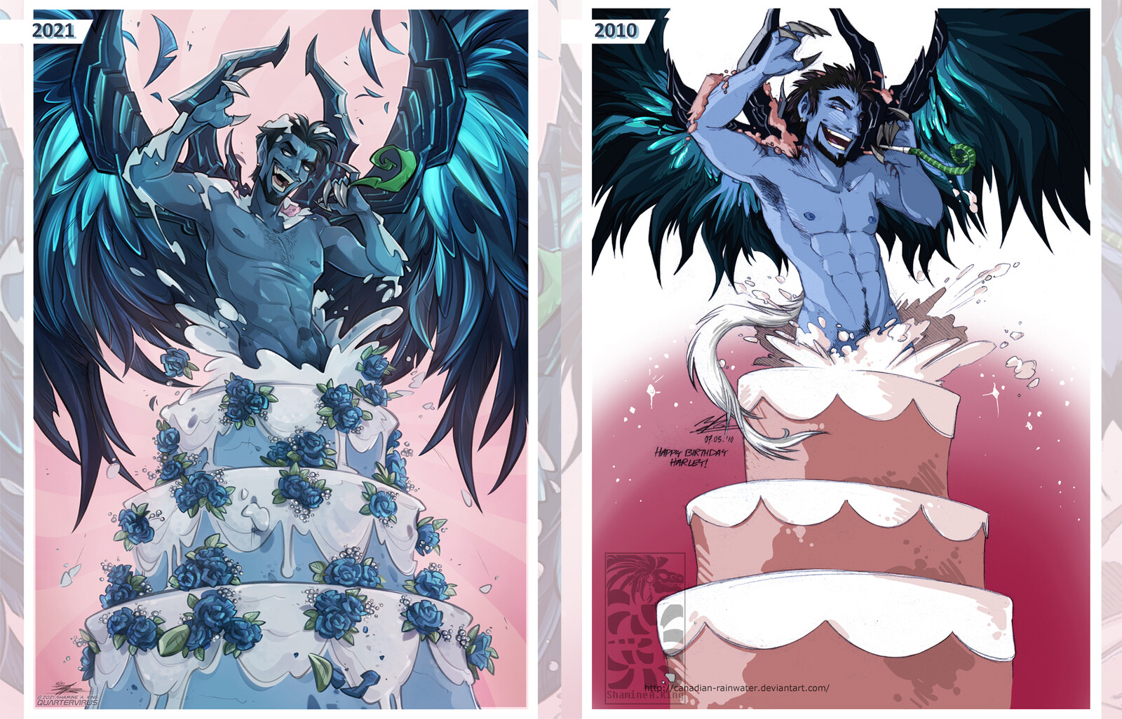 Then vs Now: redrawing this piece 11 years later.

I think it's important to remind people where professional artists started, it's all too easy to forget that any skill worth learning takes time and dedication, and instant success won't happen overnight.