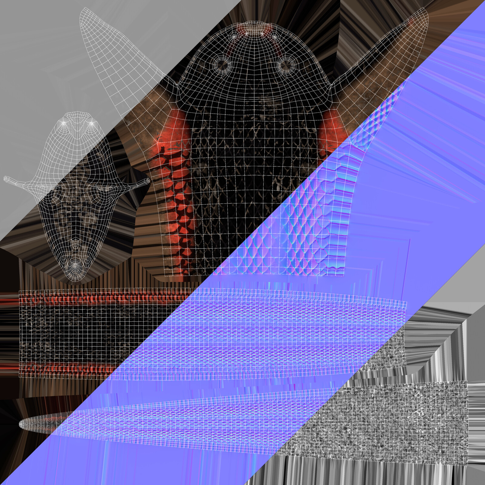 Texture maps. Heigh, albedo, normal and roughness.