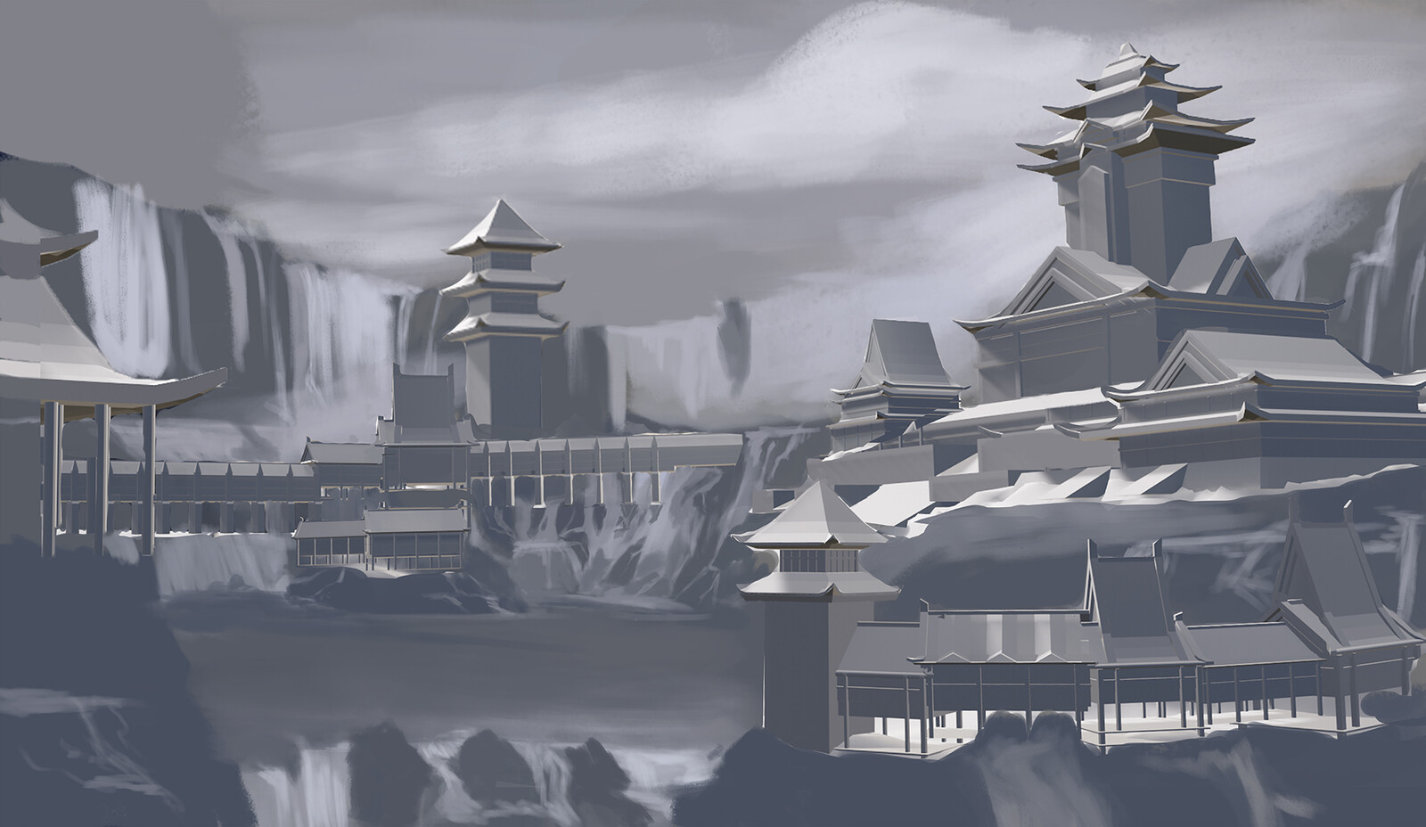 blender model with the background sketched in