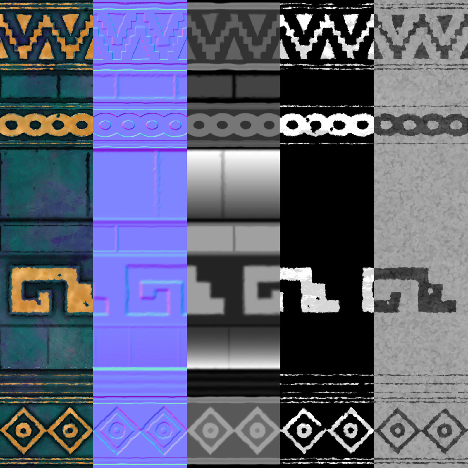 Basecolor, Normal, Height, Metalic, Roughness