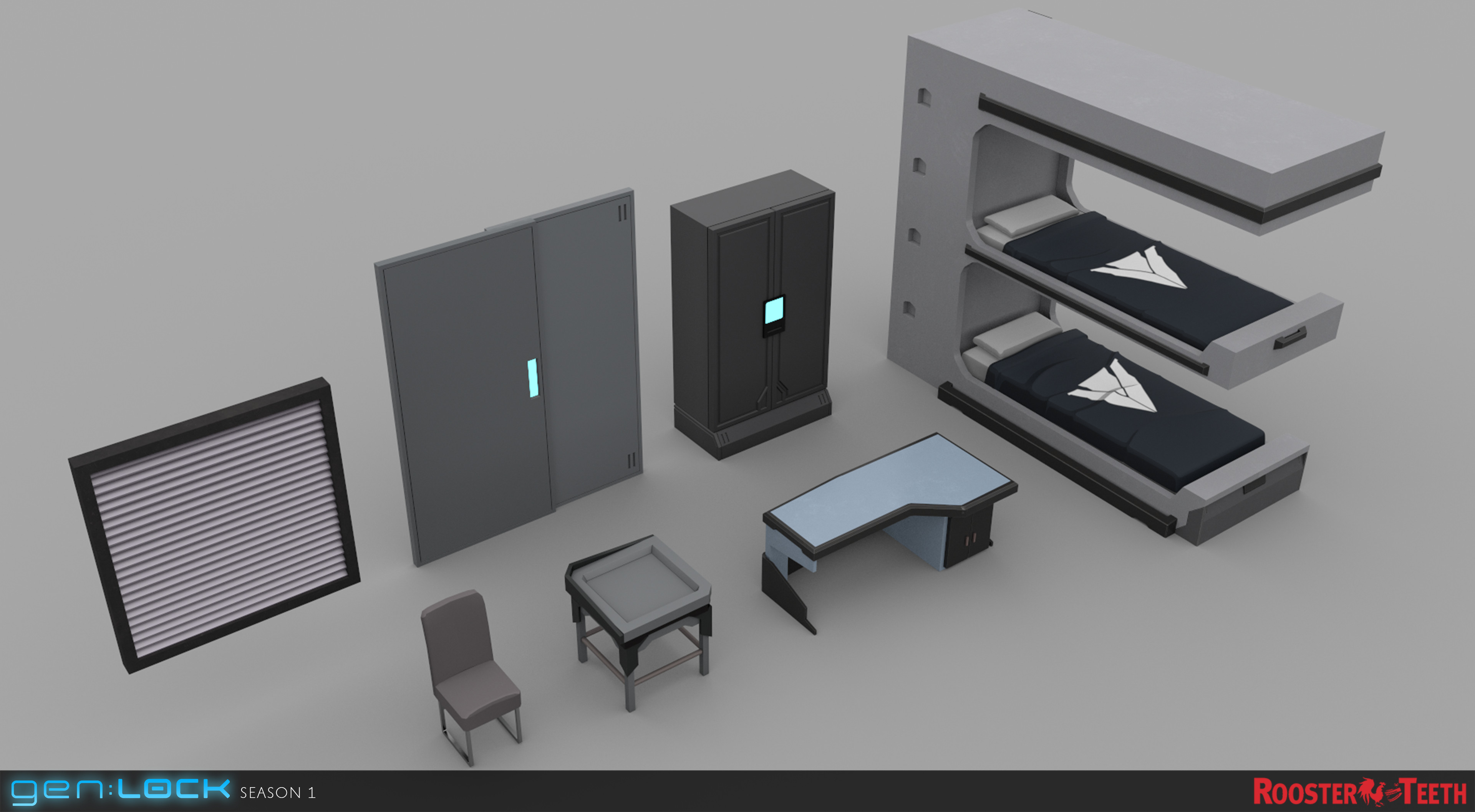 Some of the props from the barracks I modeled and textured.