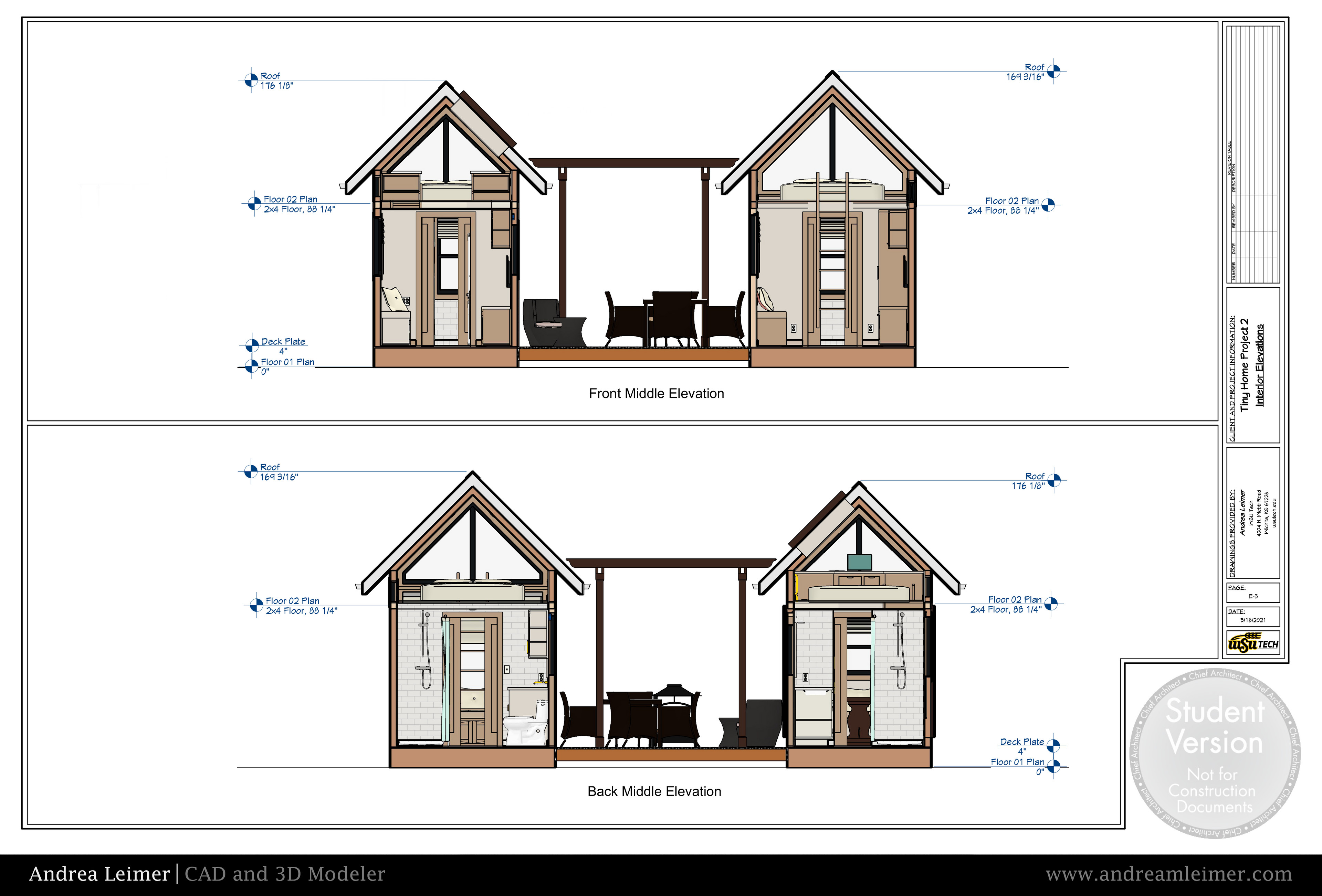 Tiny Home Project Front and Back Section Views Plan E3