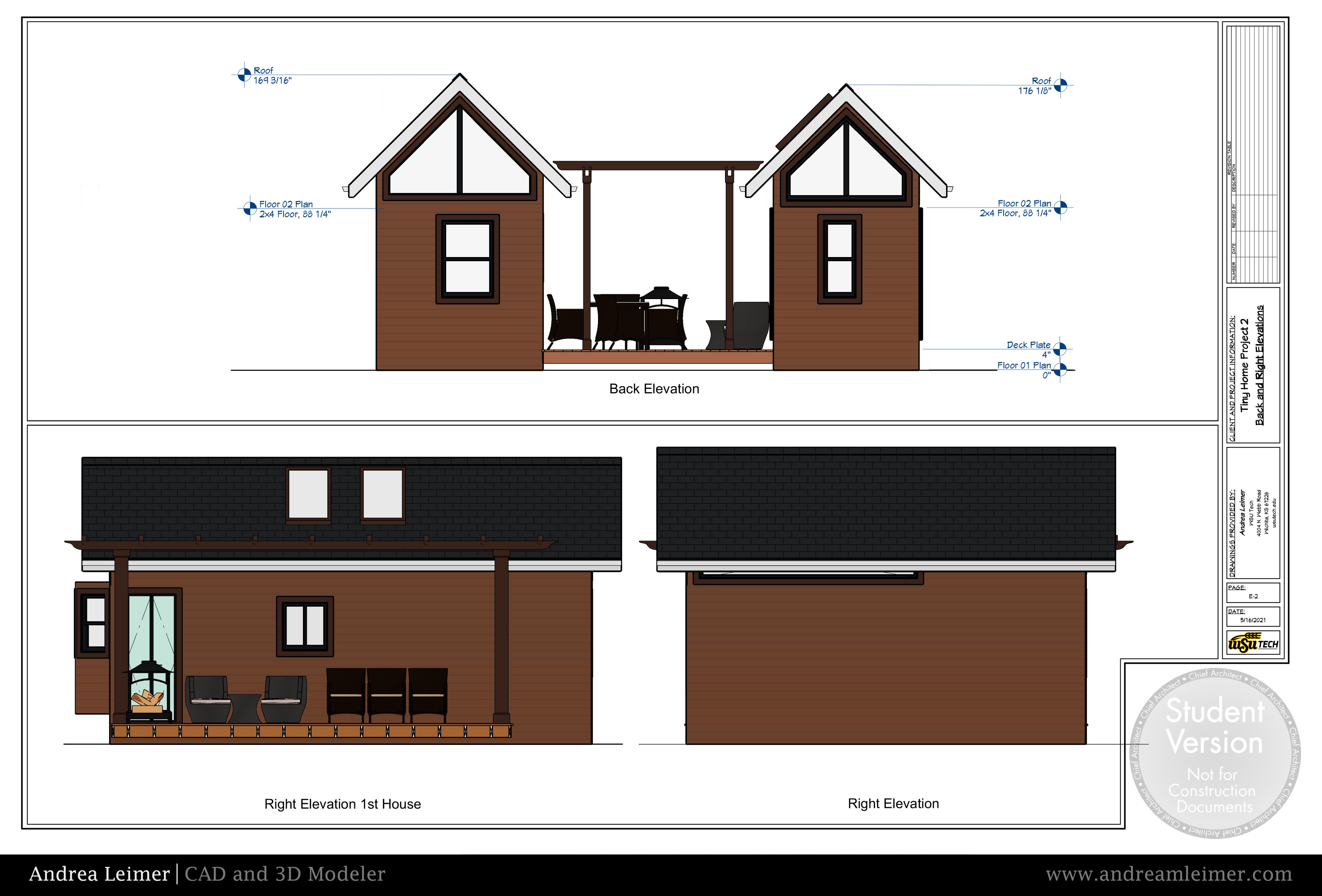 Tiny Home Project Back and Right Elevations Plan E2