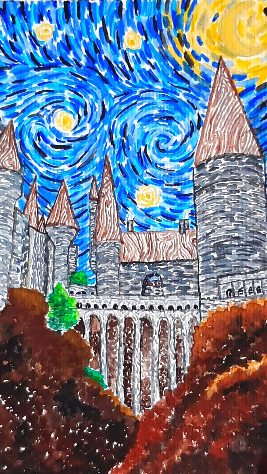 ArtStation - hogwarts painting in gouache Van Gogh style