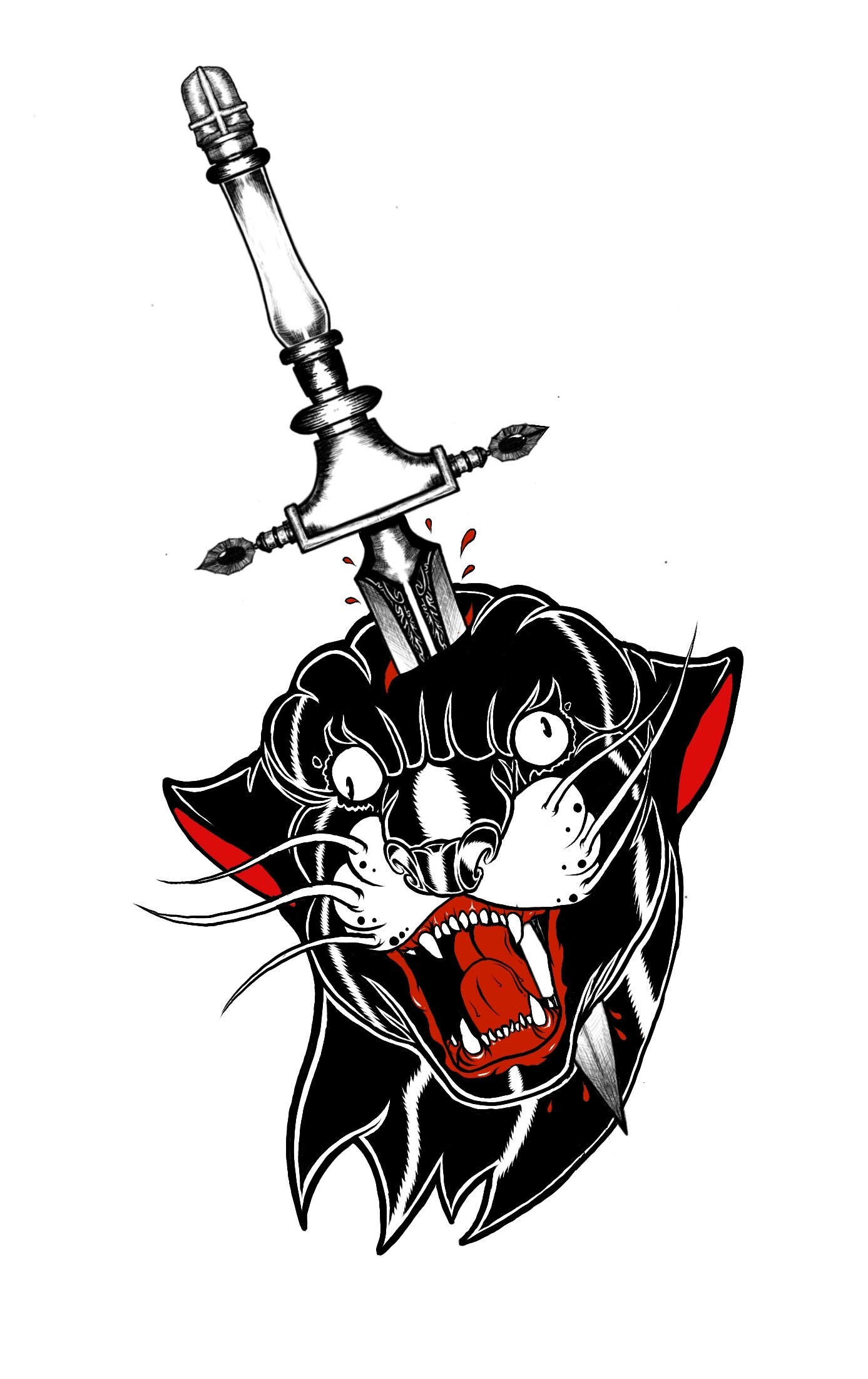 Red Eyes Black Panther Tattoo Design - Traditional Panther Tattoo Outline -  (300x501) Png Clipart Download