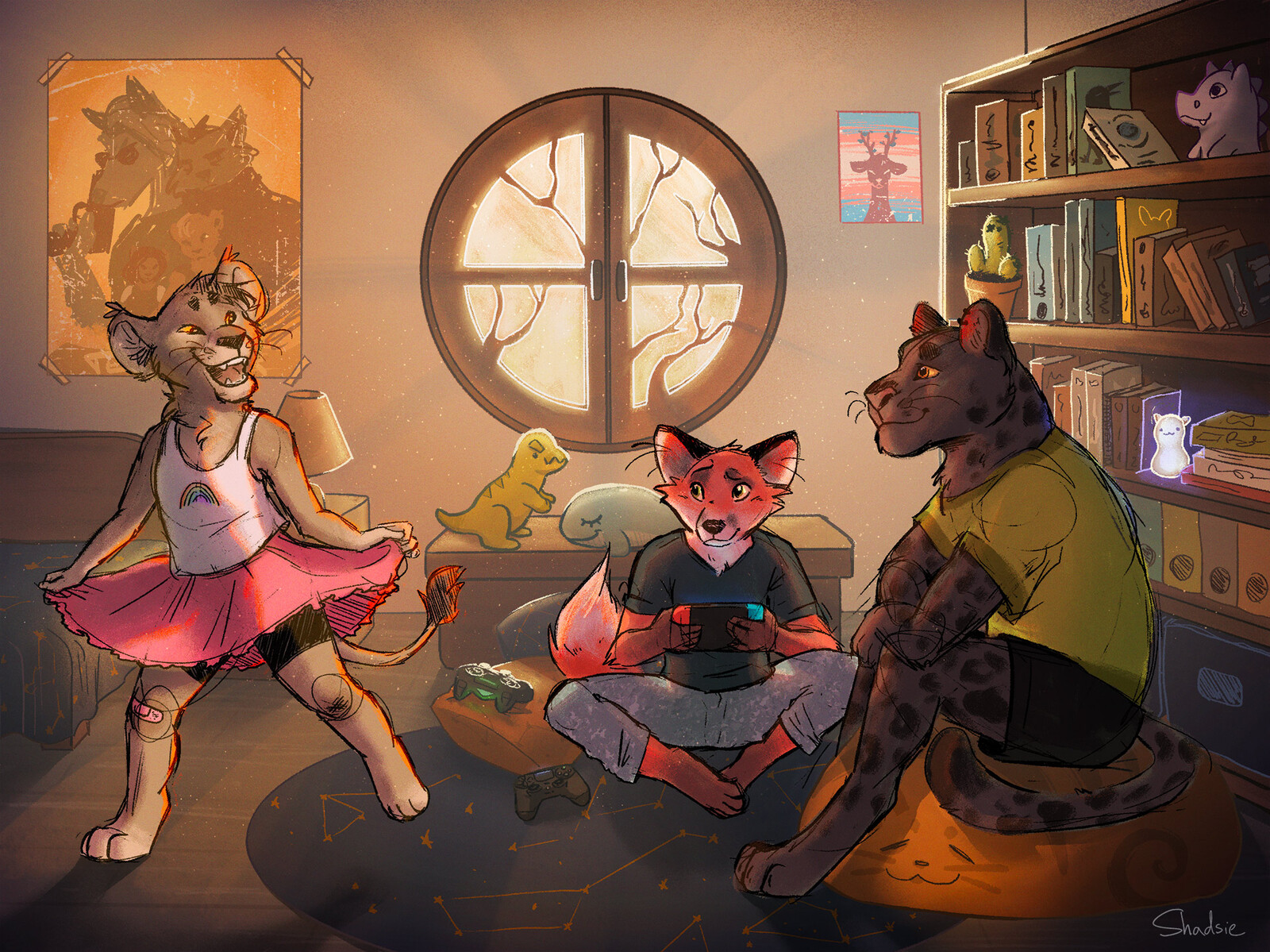 Final illustration - Lion cub showing off his awesome new skirt to his friends