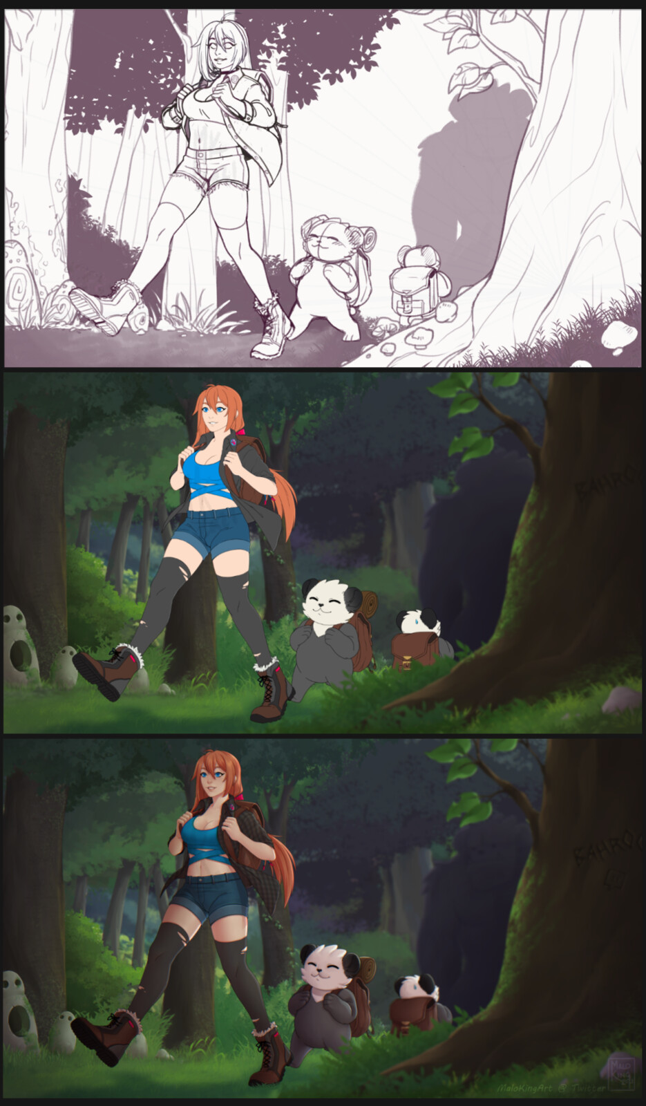Progress:
Sketch, Character Flats/BG Paint, Final
