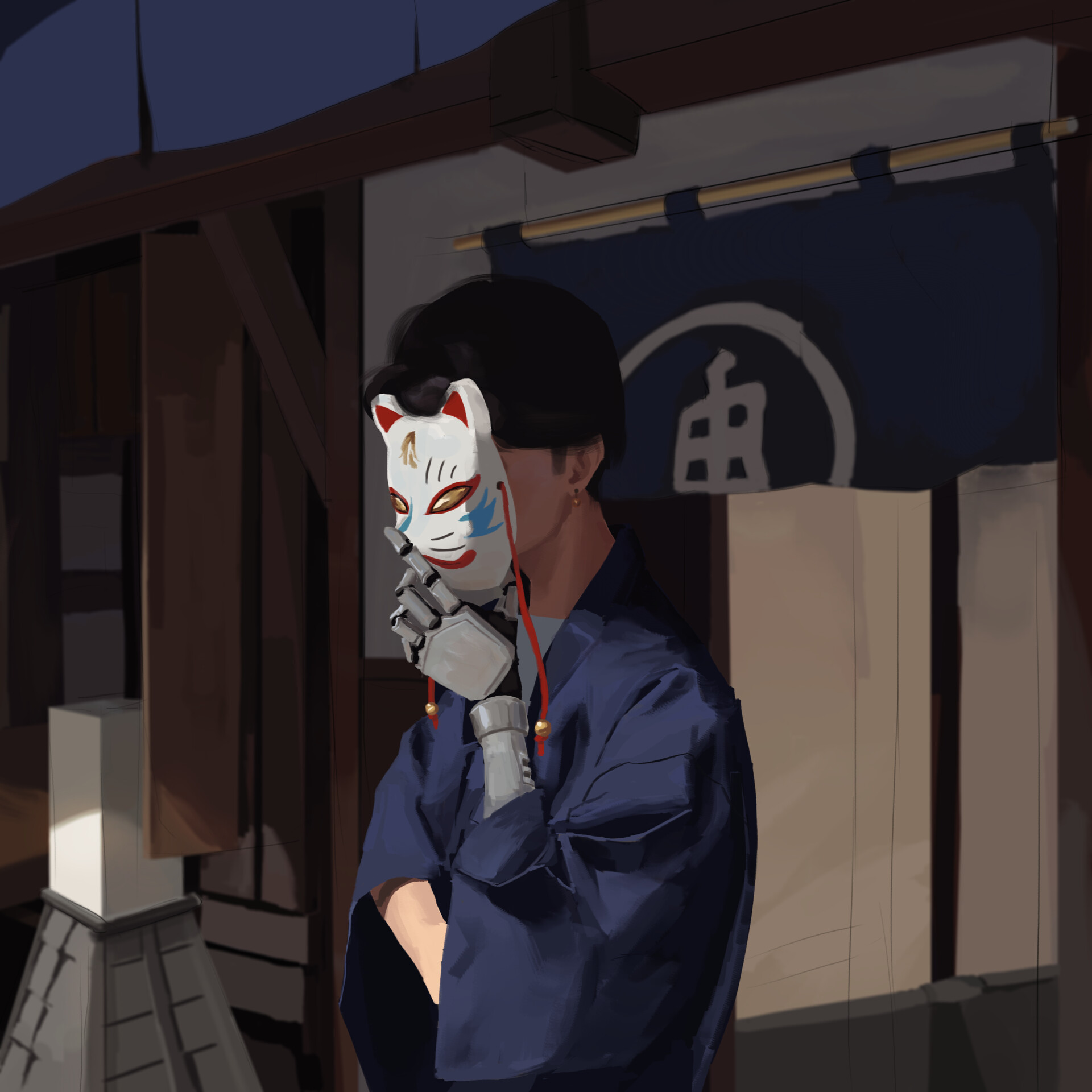 ArtStation The man in the kitsune mask