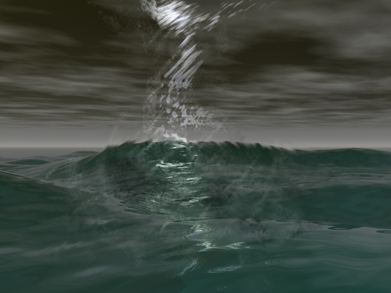 Bad Sea Day
(I was really proud of this one. I think I used Truespace to model an hourglass shape and then gave it a glass material to make the wind cyclone, and then used Paintshop Pro to tweak the waves to make them look wind-blown.)