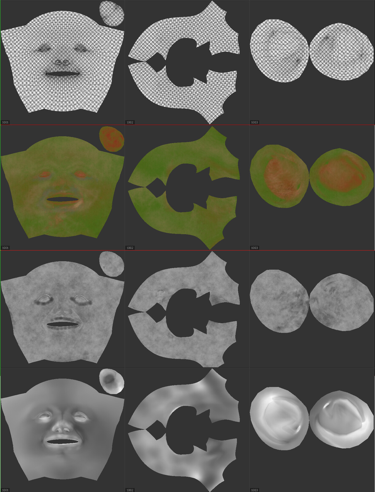 01: UV map
02: Colors map
03: Roughness map
04: SSS map
